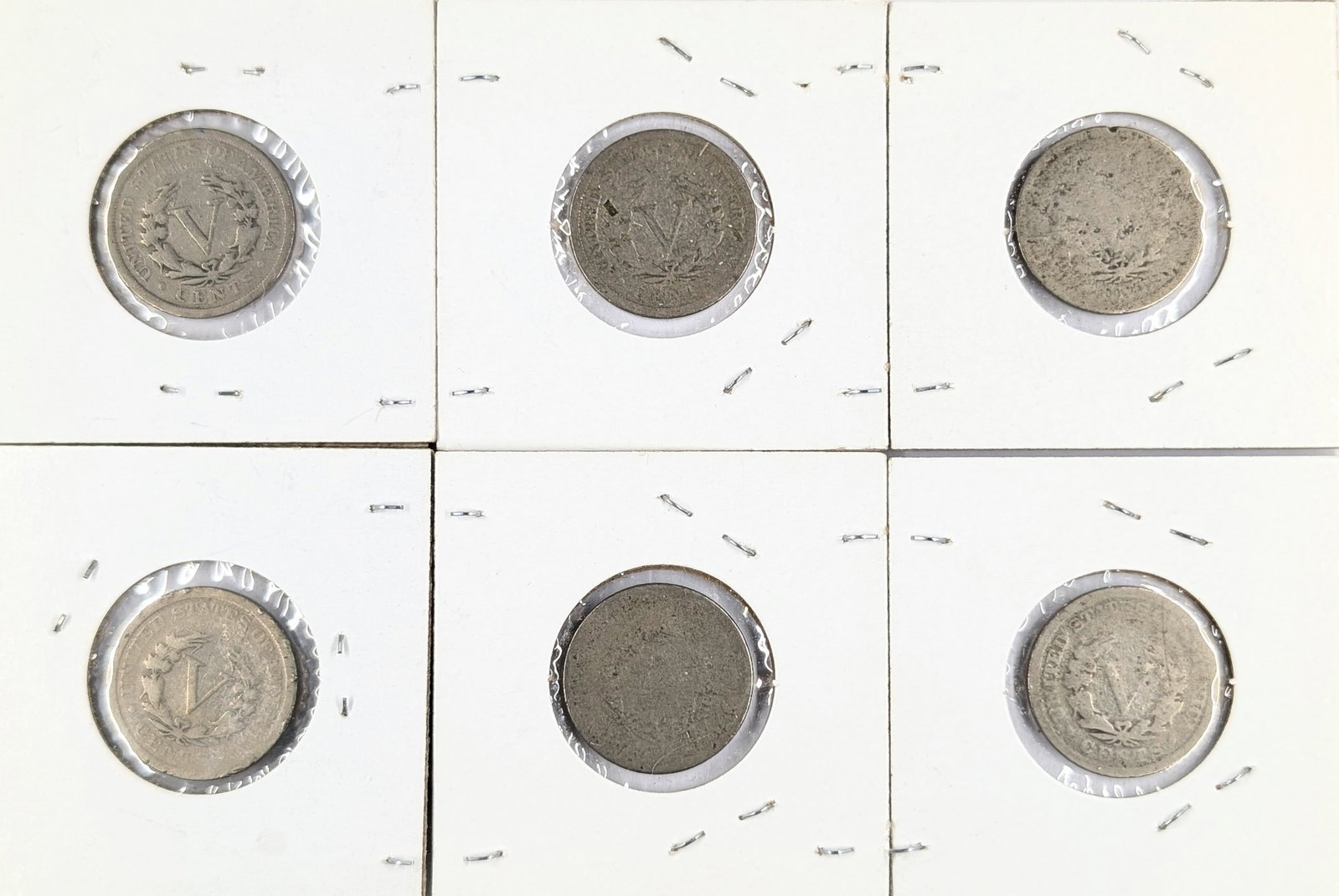 Lot of 6 Liberty V Nickels - 1895-1911 - 2