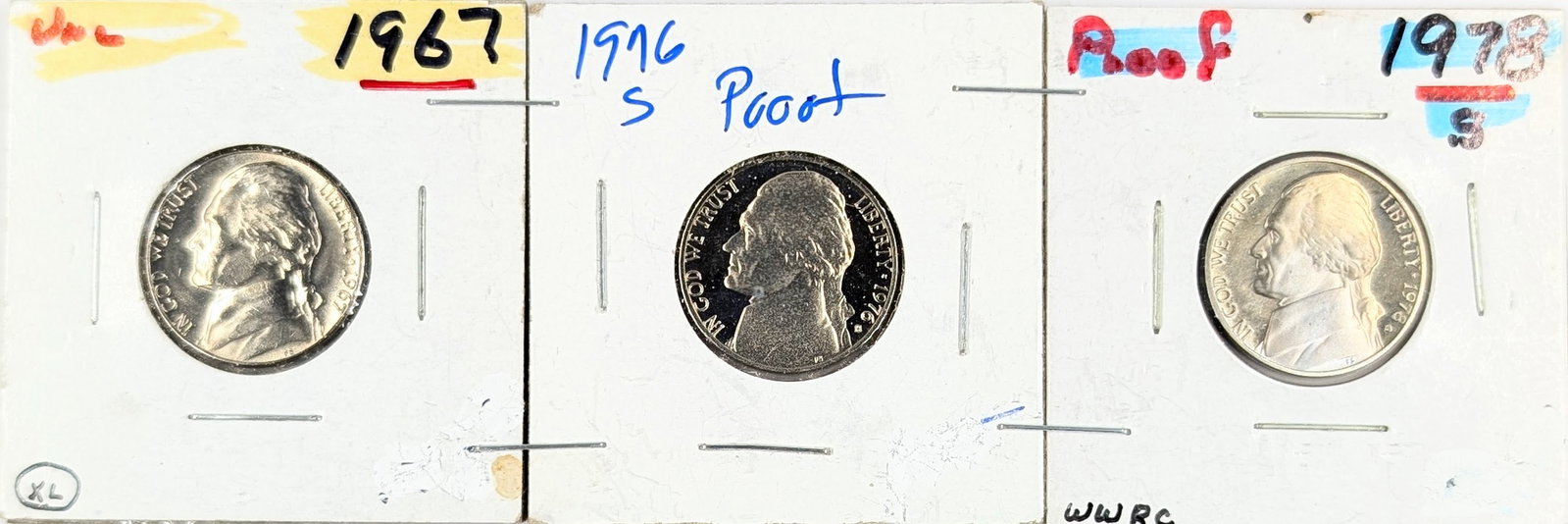 Lot of 3 Proof Jefferson Nickels - 1967, 1976-S, 1978-S: Coin