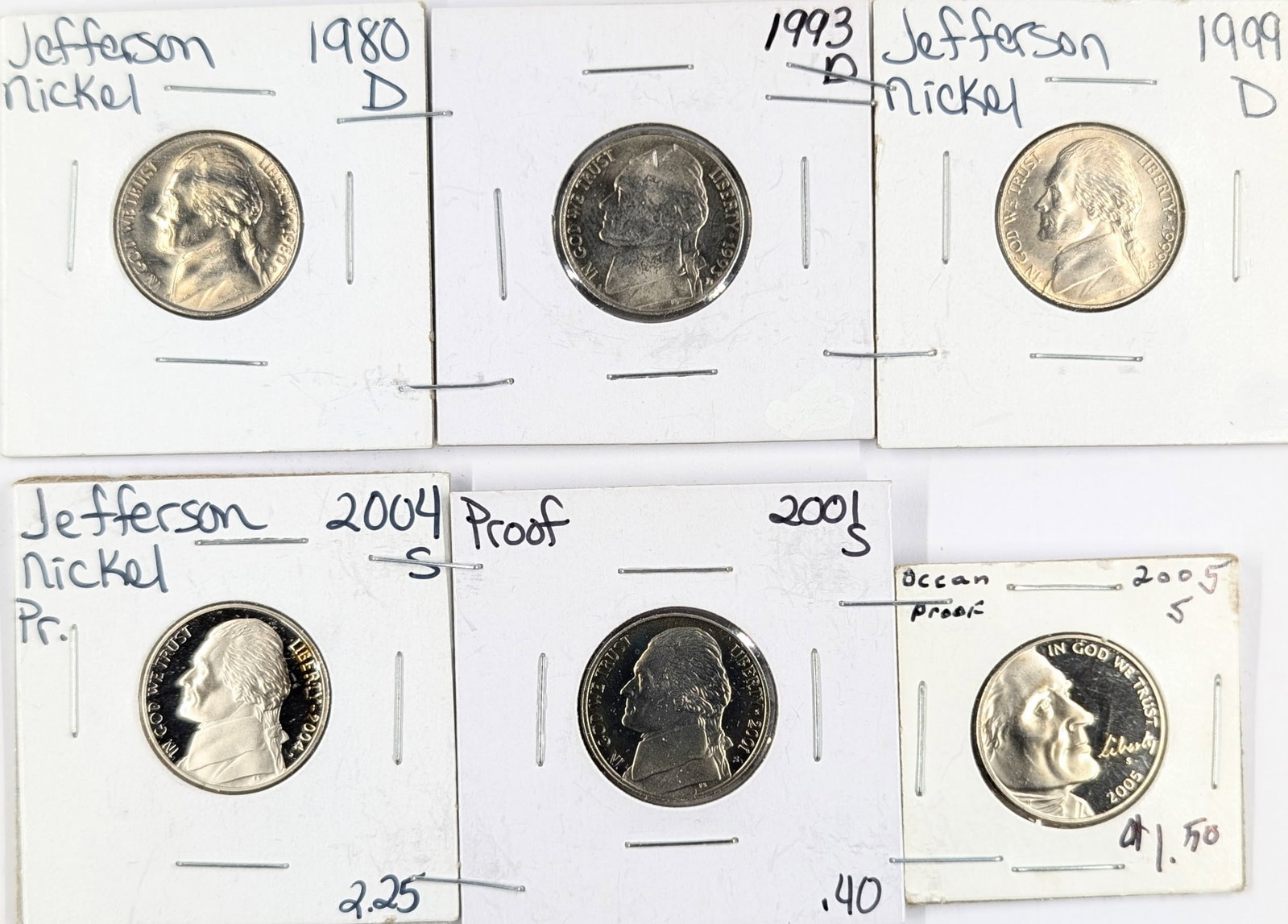 Lot of 6 Jefferson Nickels - 1980-2005 - Proof or Uncirculated: Coin