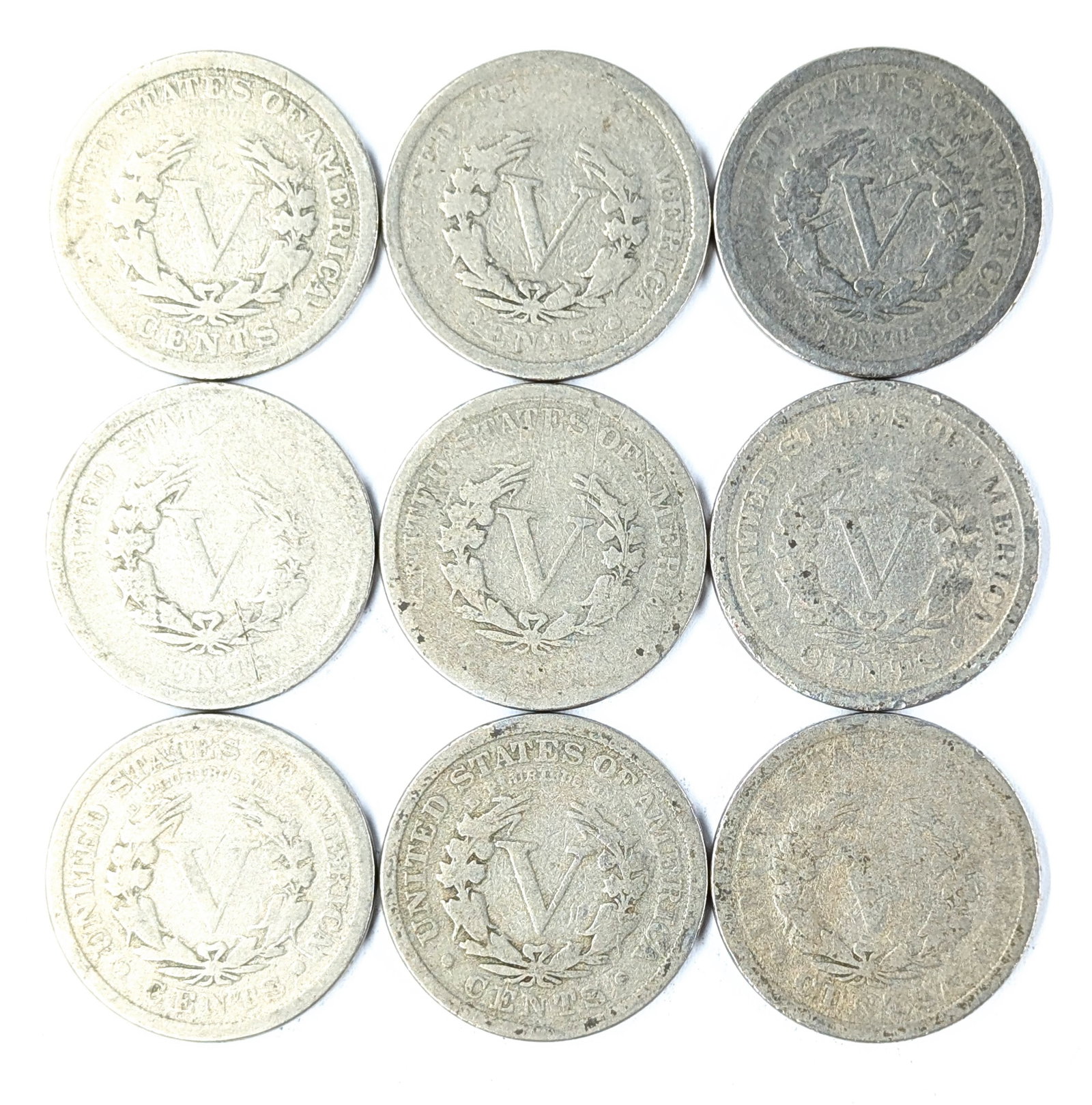 Lot of 9 Liberty V Nickels - 1902-1912 - 2