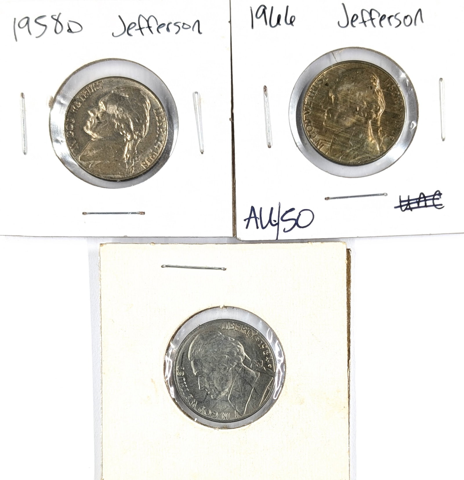 Lot of 3 Jefferson Nickels - 1958-D, 1966, 1984-P: Coin