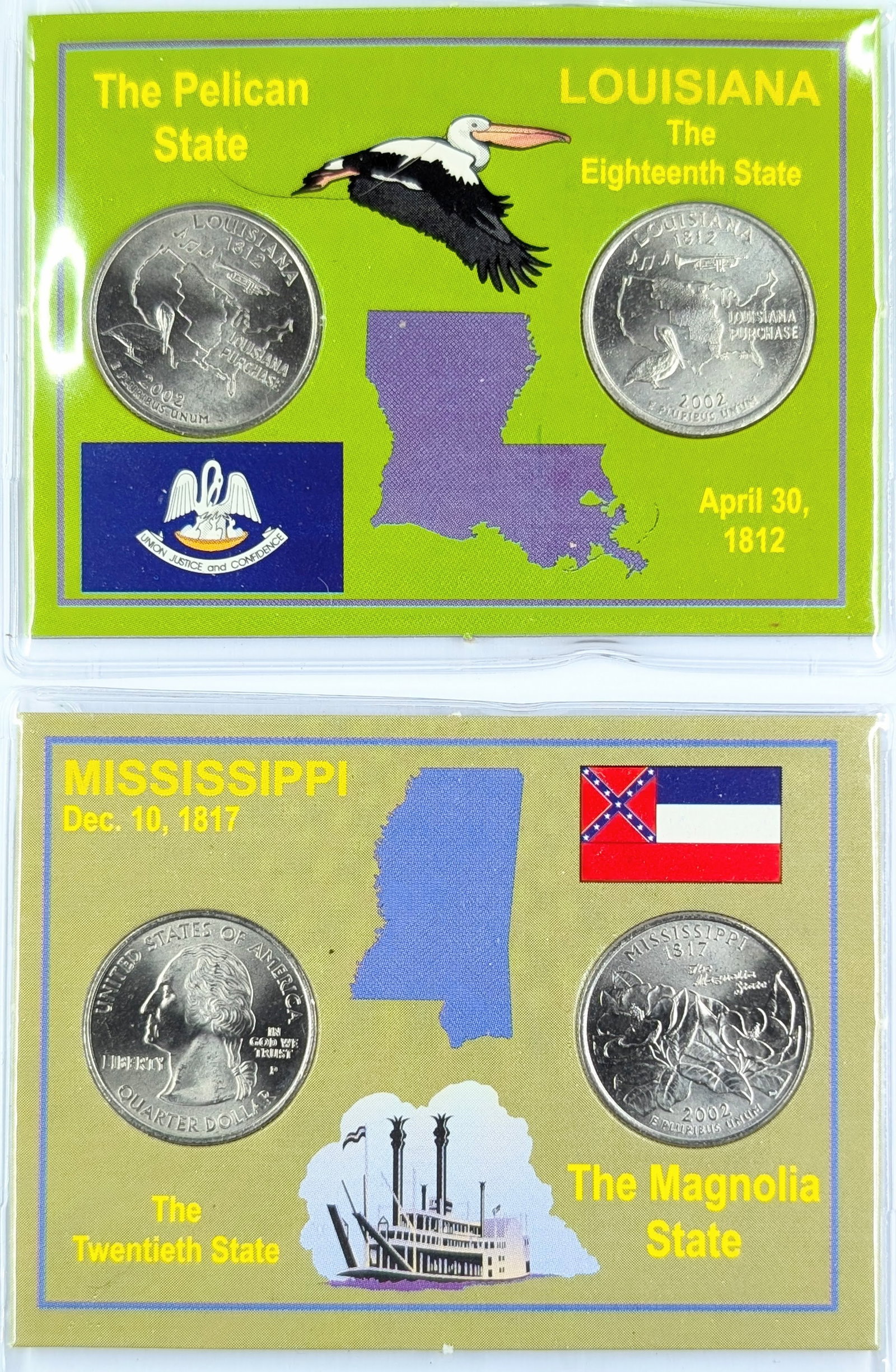 Lot of 2 State Quarter Sets - 2002 P/D Louisiana & Mississippi: Coin