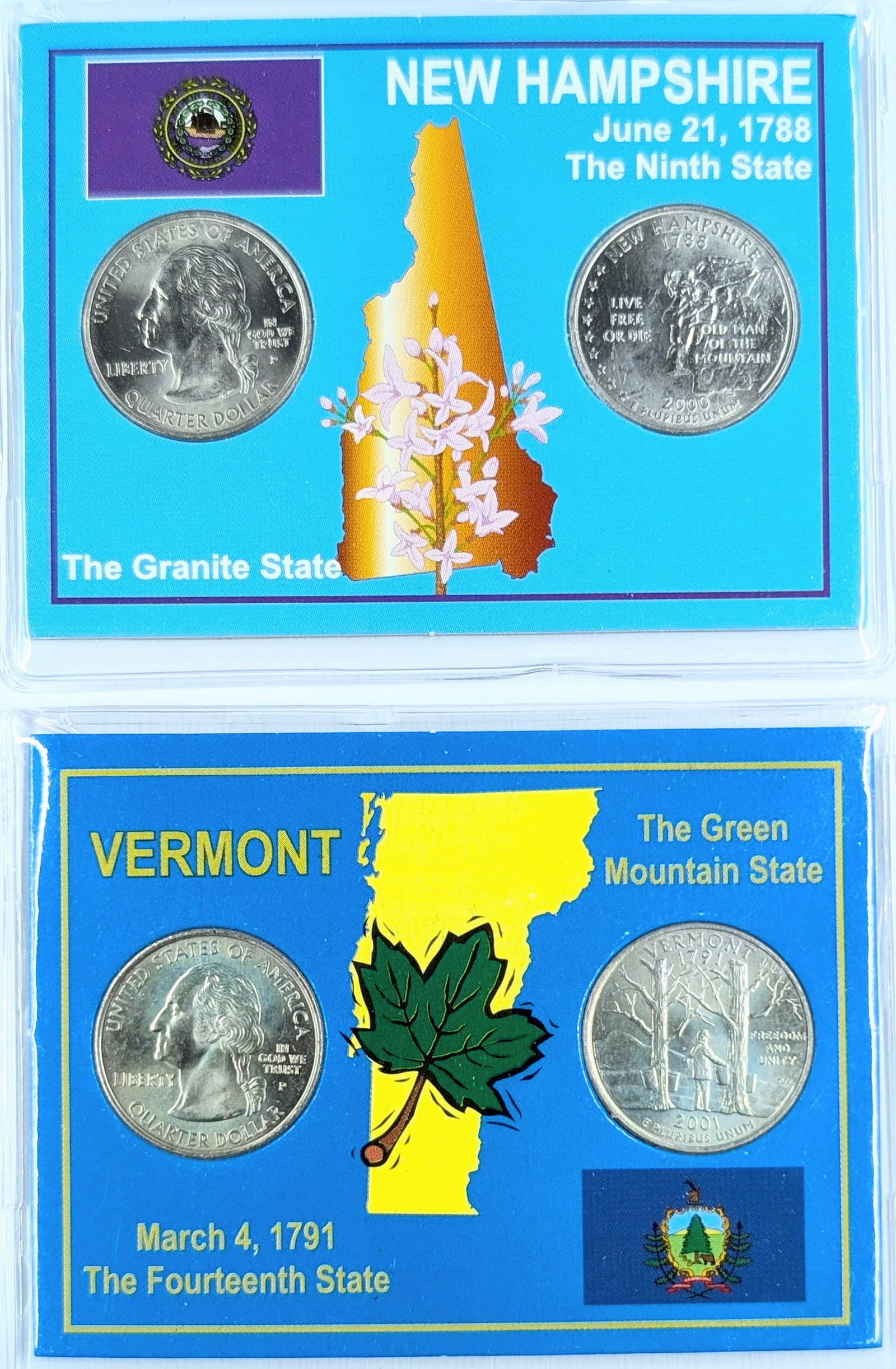 Lot of 2 State Quarter Sets - 2000 P/D New Hampshire & 2001 P/D Vermont: Coin
