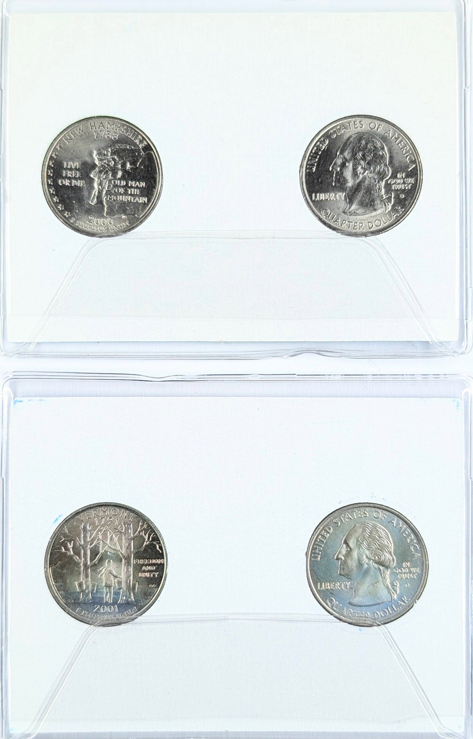Lot of 2 State Quarter Sets - 2000 P/D New Hampshire & 2001 P/D Vermont - 2