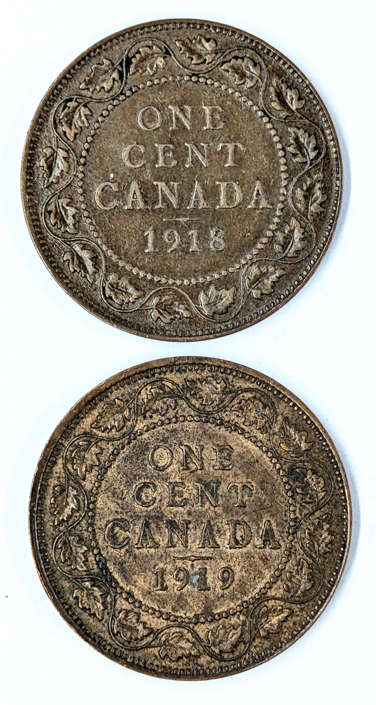 Lot of 2 Canadian Cents - 1918, 1919 (1 of 2)