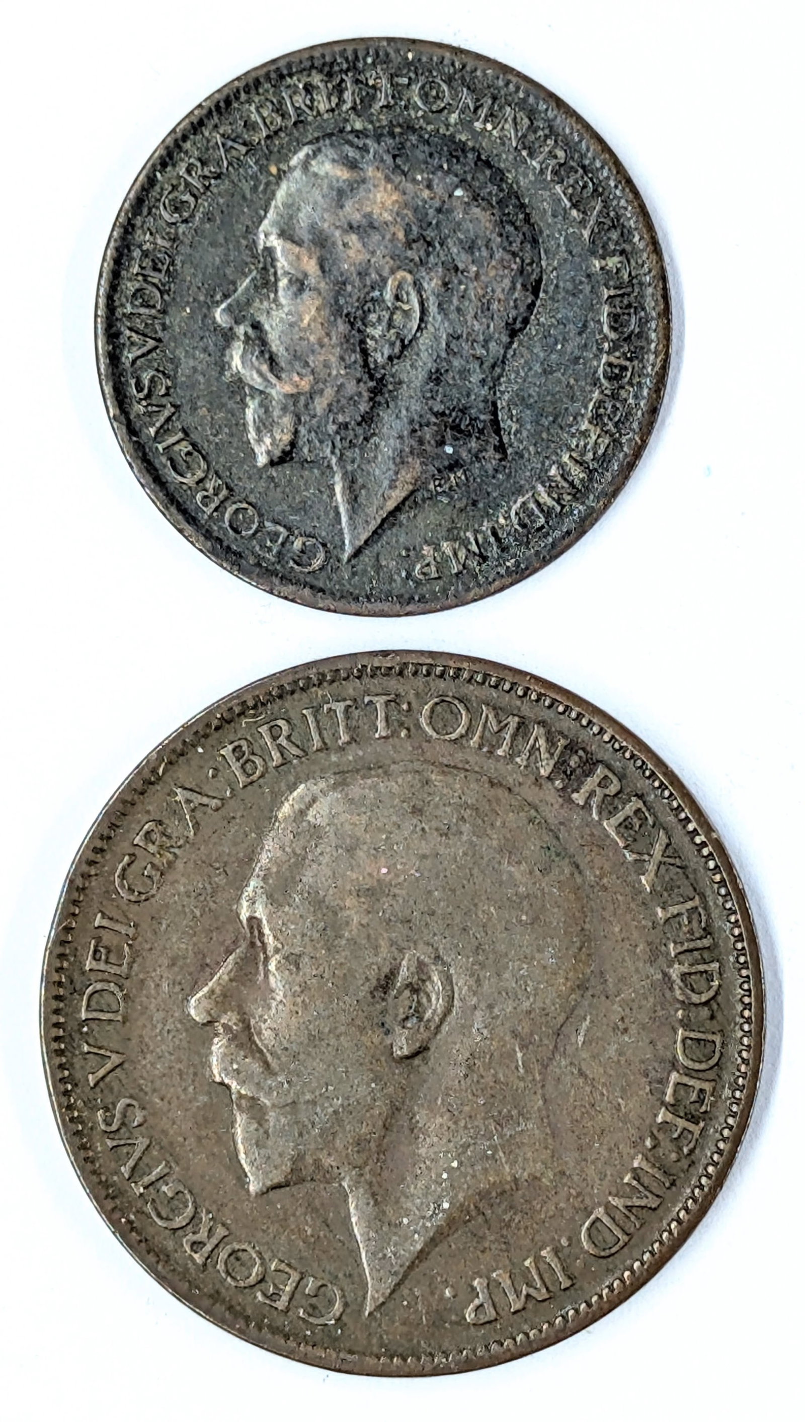 Lot of 2 Great Britain Coins - 1917 Farthing & 1921 1/2 Penny - 2
