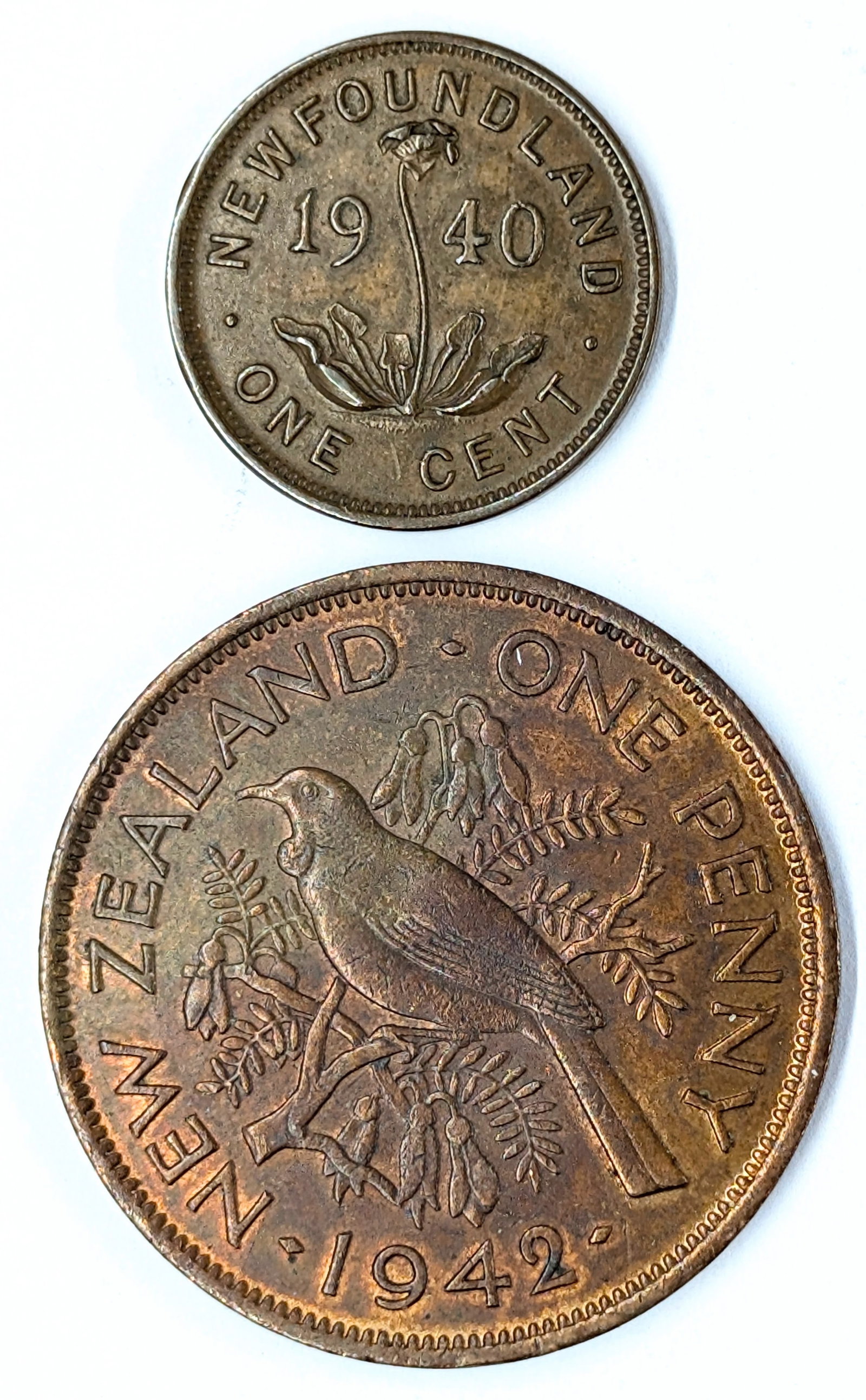 Lot of 2 Foreign Cents - 1940 Newfoundland/Canada & 1942 New Zealand: Coin