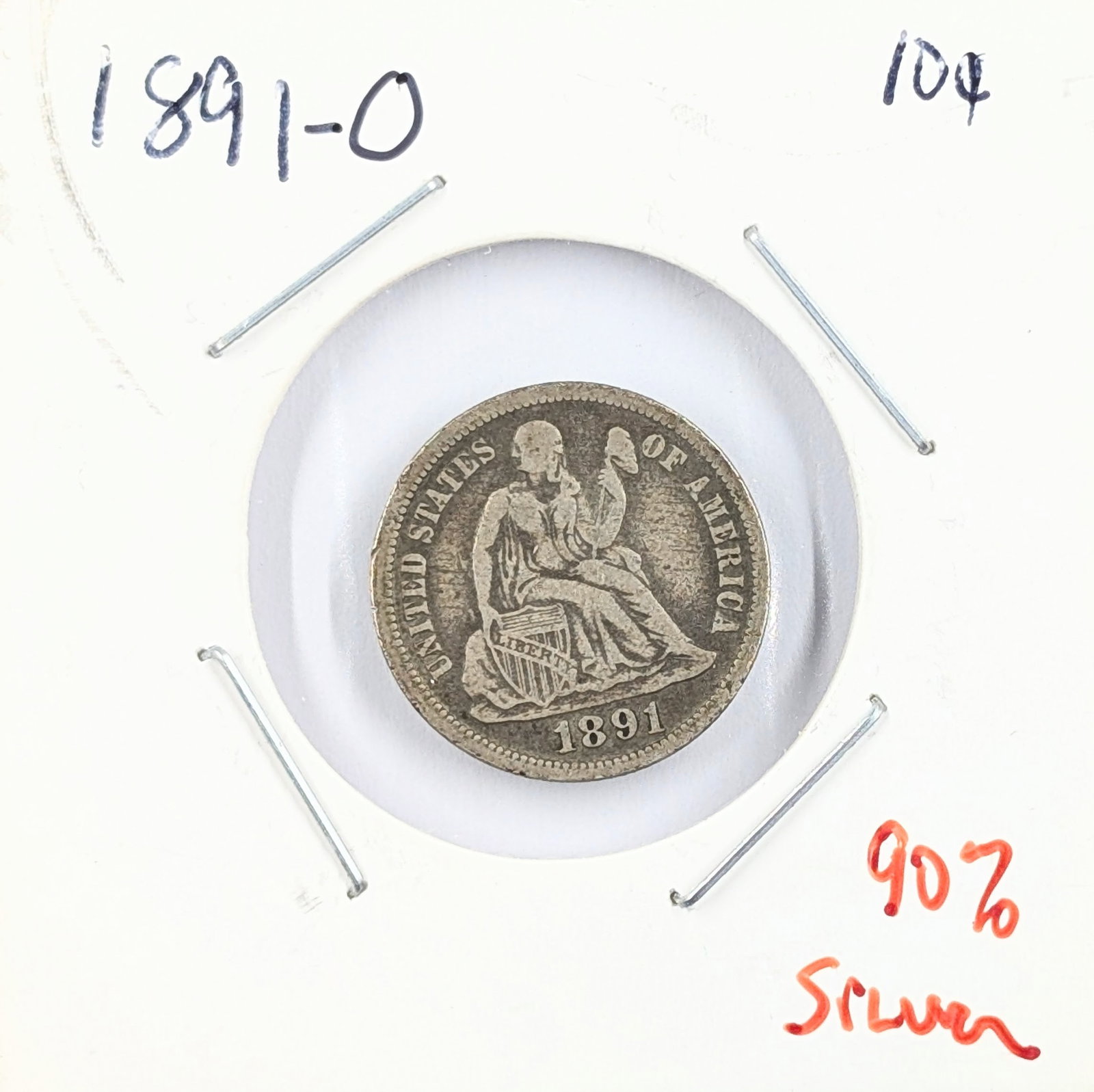 1891-O Silver Seated Liberty Dime - Good condition (1 of 2)