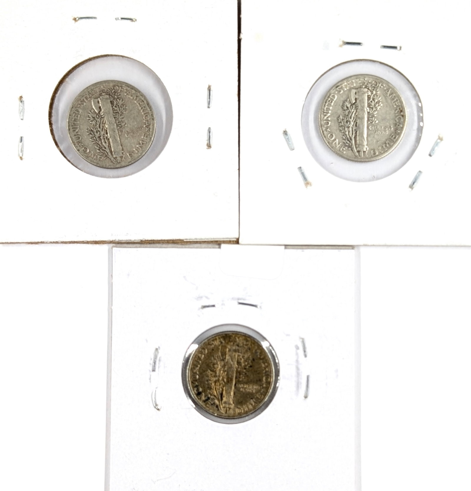 Lot of 3 Silver Mercury Dimes - 1942, 1943, 1944 - 2