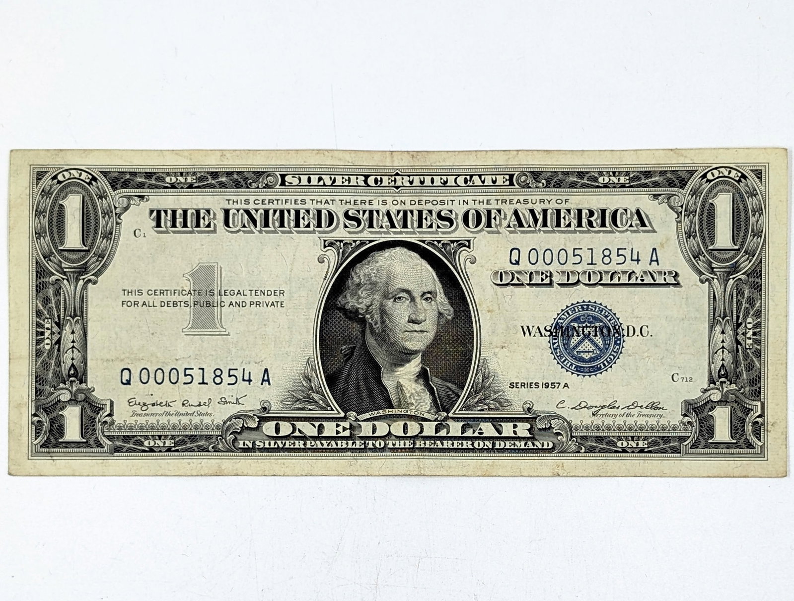 1957-A $1 Note - Silver Certificate - Early Serial 00051854: Circulated Condition