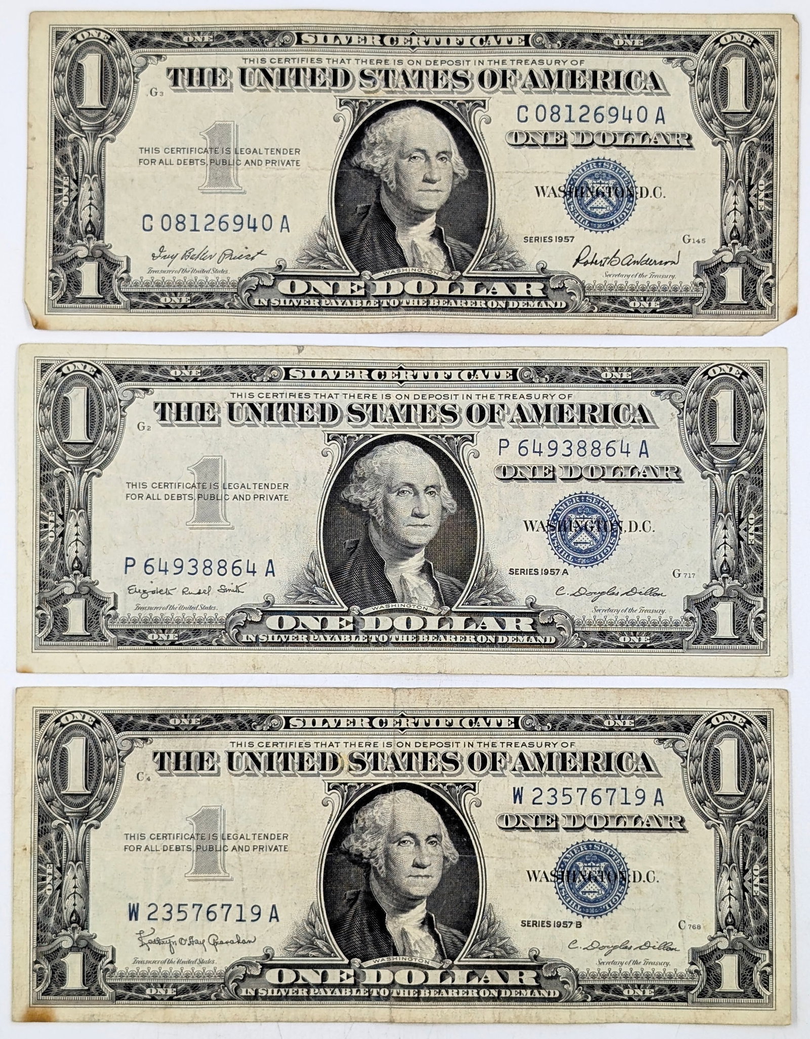 Lot of 3 - 1957/1957 A/B $1 Notes - Silver Certificates (1 of 2)