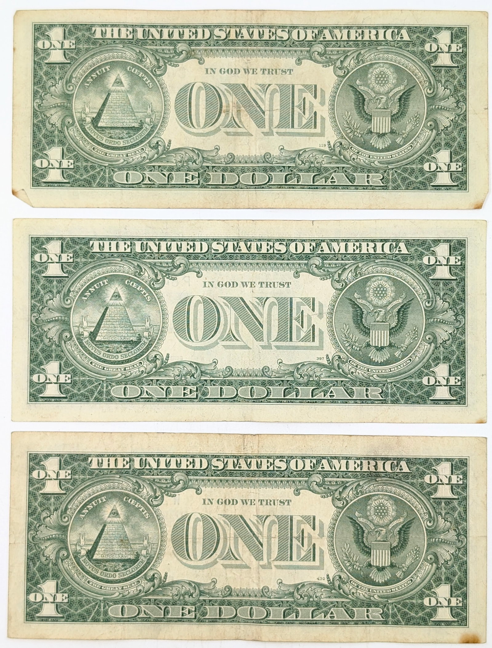 Lot of 3 - 1957/1957 A/B $1 Notes - Silver Certificates - 2