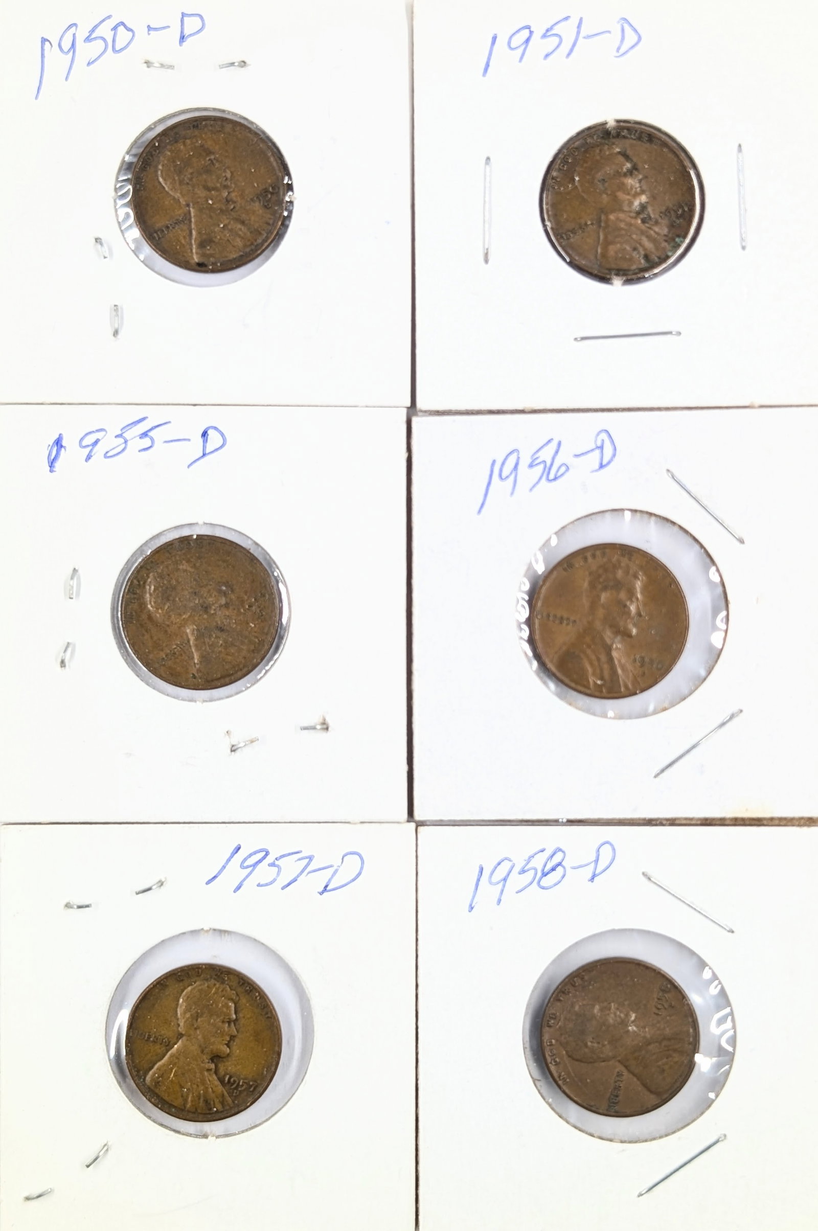 Lot of 6 Wheat Cents - 1950-1958: Coin