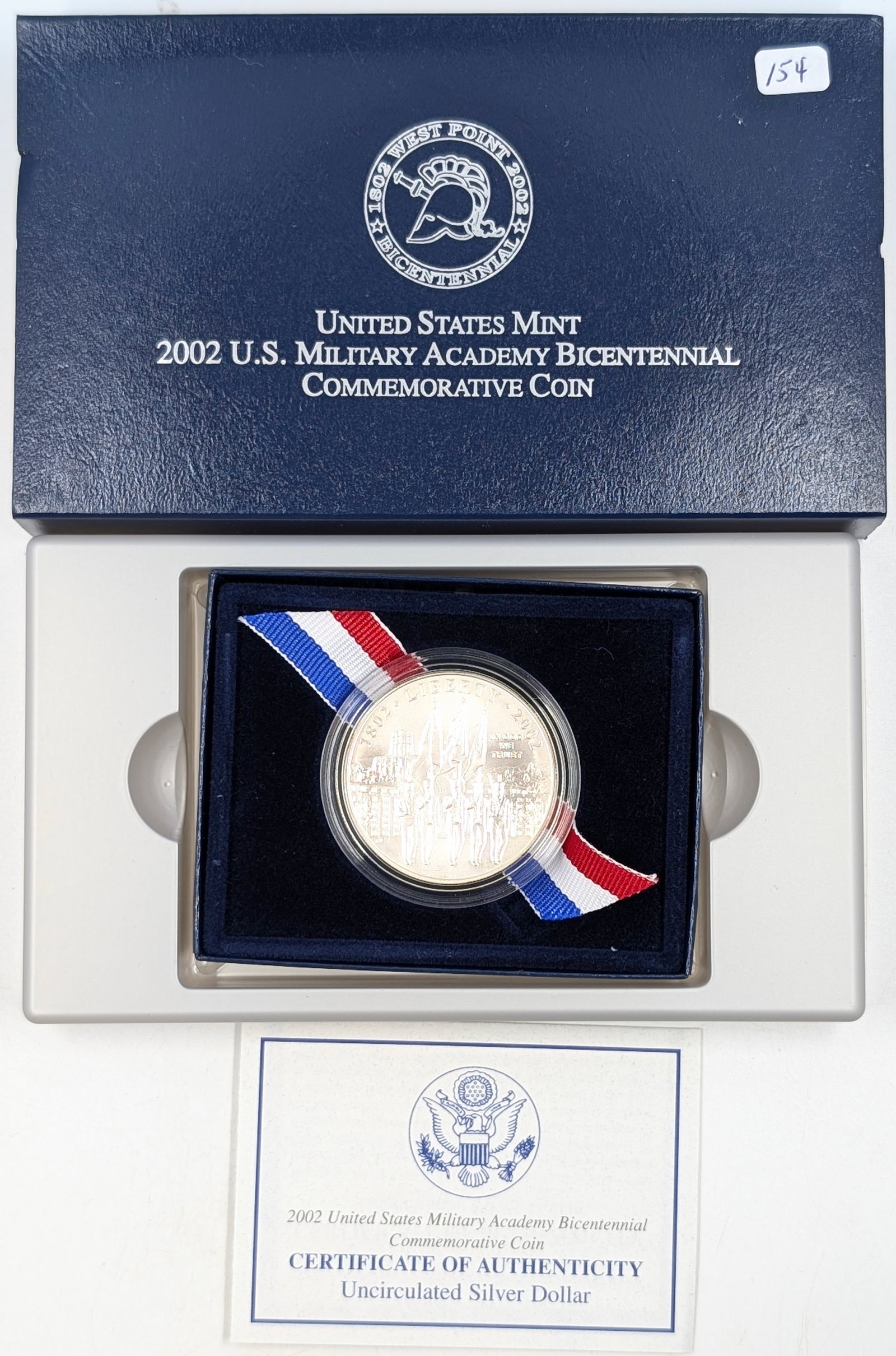 2002 US Military Academy Bicentennial Uncirculated Silver Dollar w/ COA: Silver