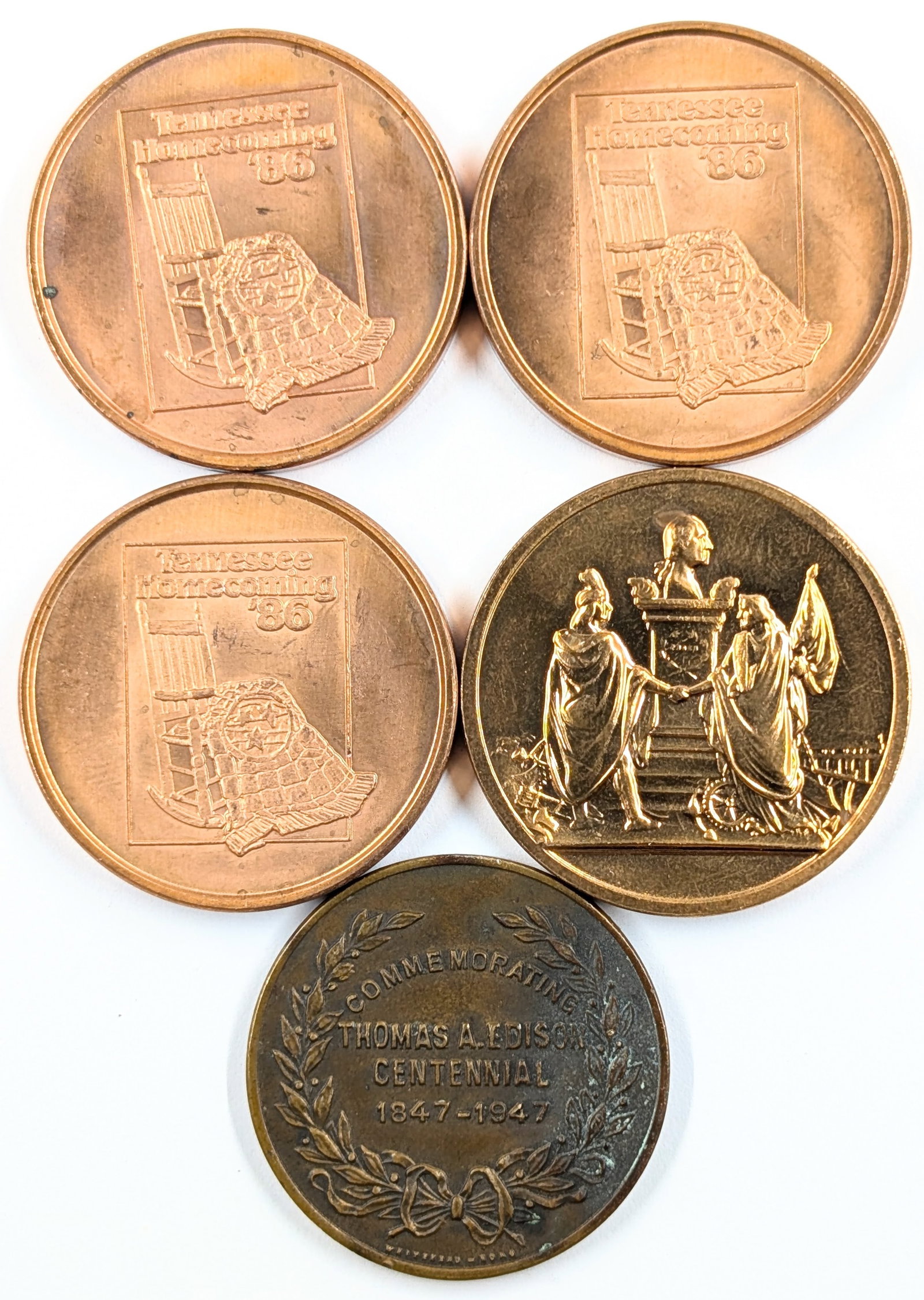 Lot of 5 Commemorative Tokens - Andrew Johnson, Davy Crockett, Thomas Edison - 2