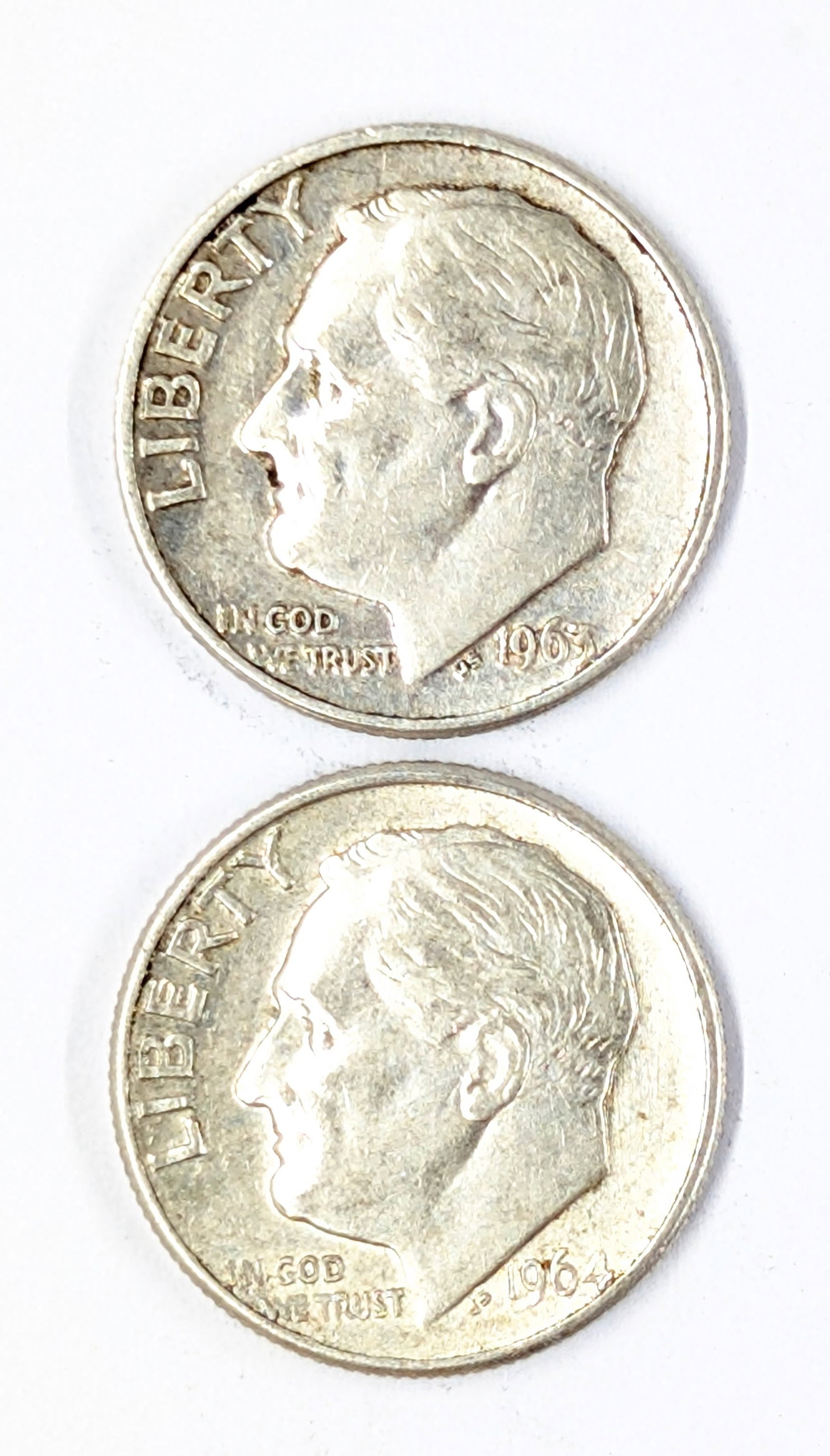 Lot of 2 Silver Roosevelt Dimes - 1963-D, 1964-D: Silver