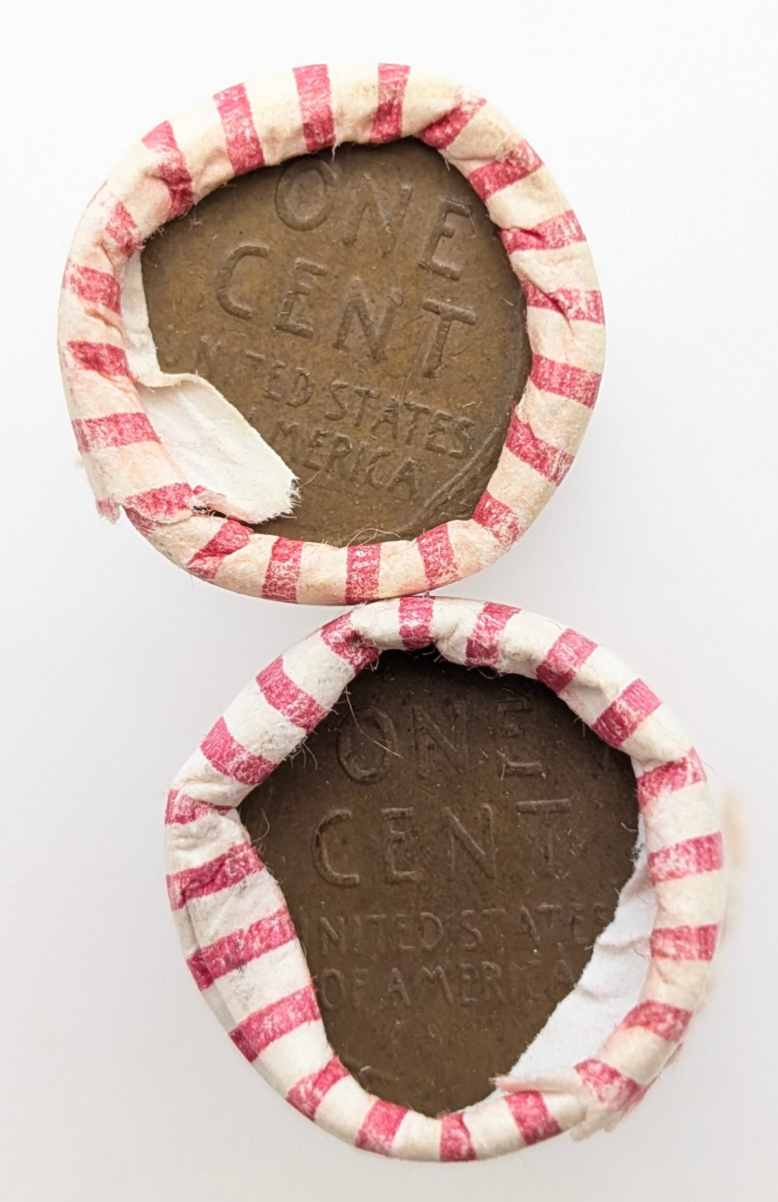 Lot of 2 Original Bank Rolls of 50 (each) Wheat Cents - 1940s-1950s - 3