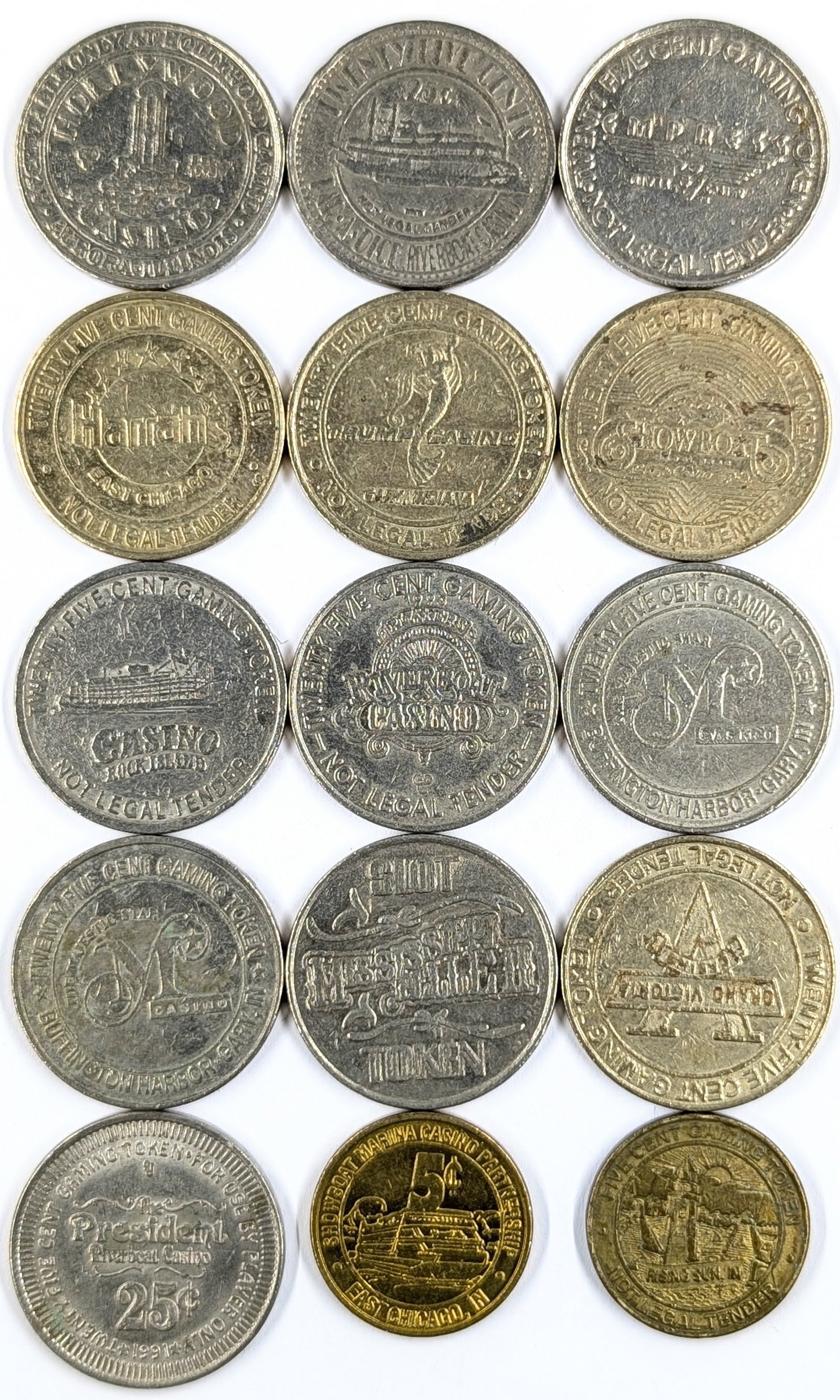 Lot of 15 Casino Gaming Tokens (1 of 2)