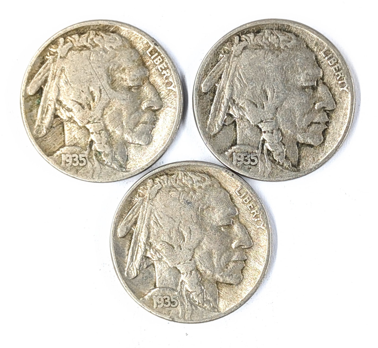 Lot of 3 Buffalo Head Nickels - All 1935: Coin