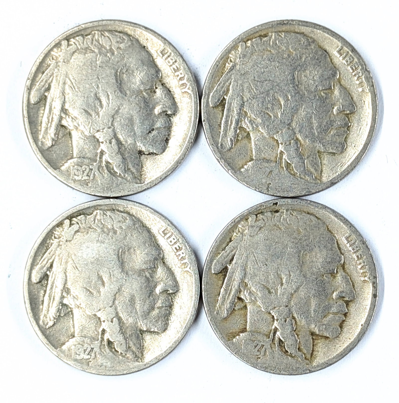 Lot of 4 Buffalo Head Nickels - All 1927 (1 of 2)