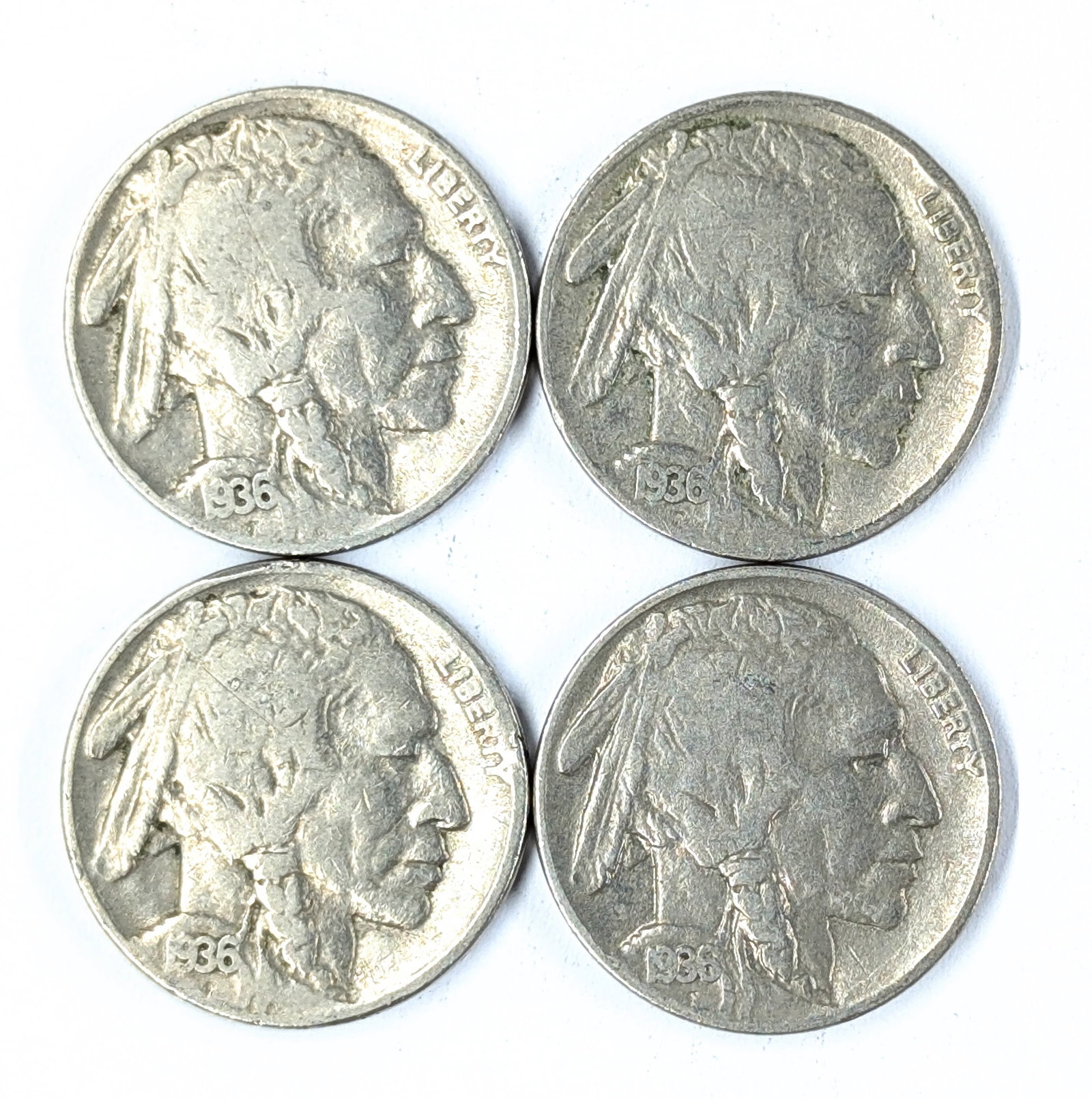Lot of 4 Buffalo Head Nickels - All 1936 (1 of 2)