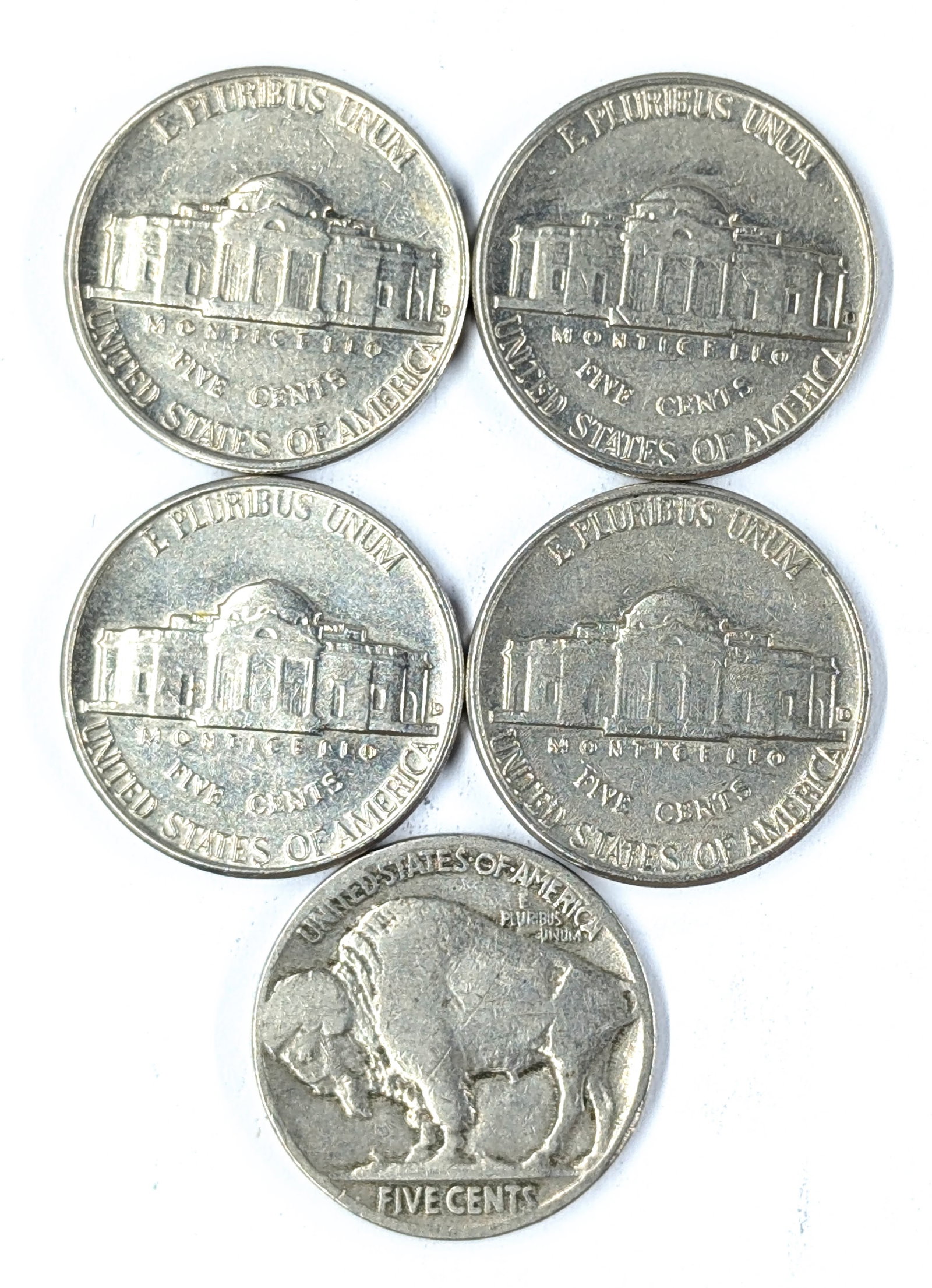Lot of 5 Buffalo & Jefferson Nickels - 1929, 1962-D(4) - 2