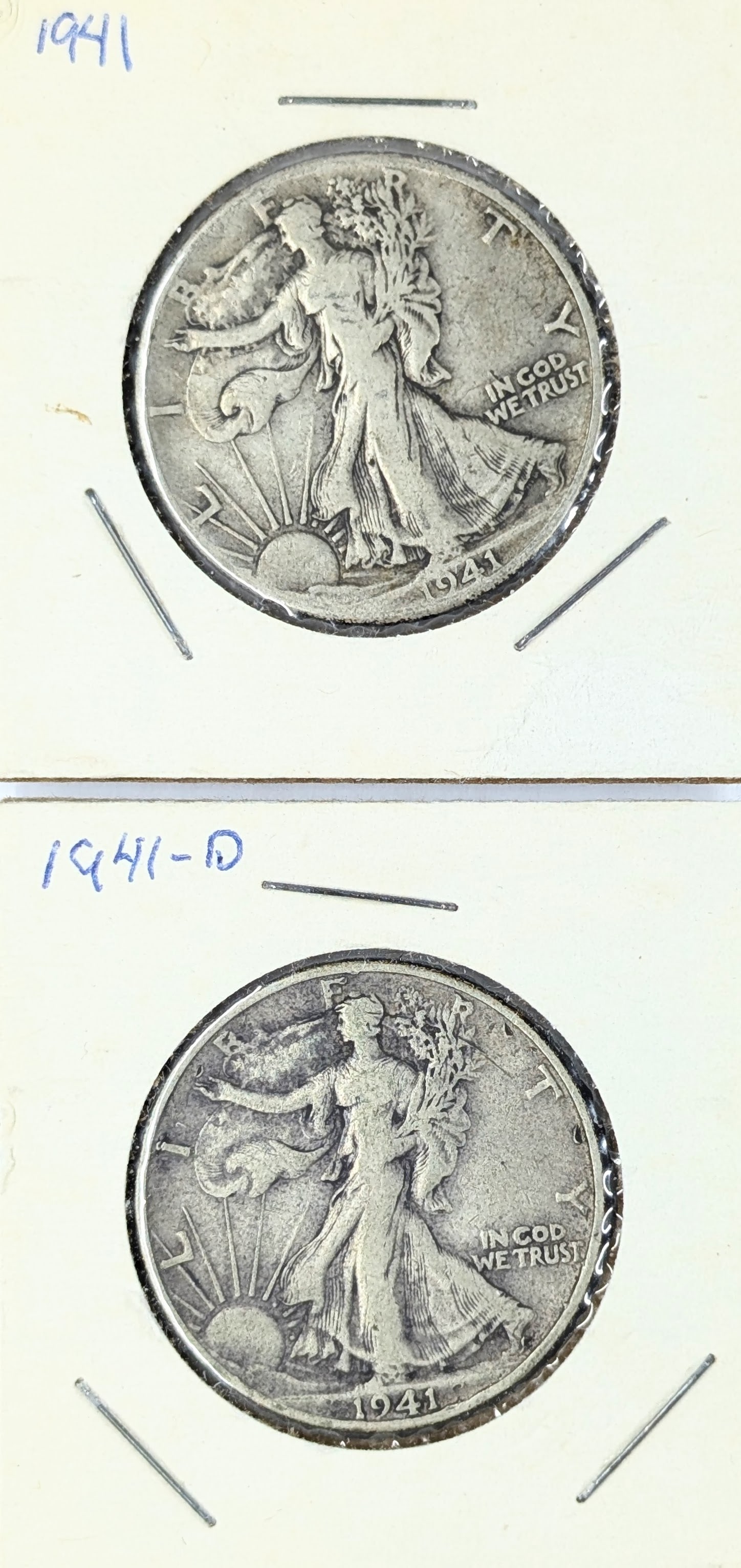 Lot of 2 Silver Walking Liberty Half Dollars - 1941 P/D (1 of 2)