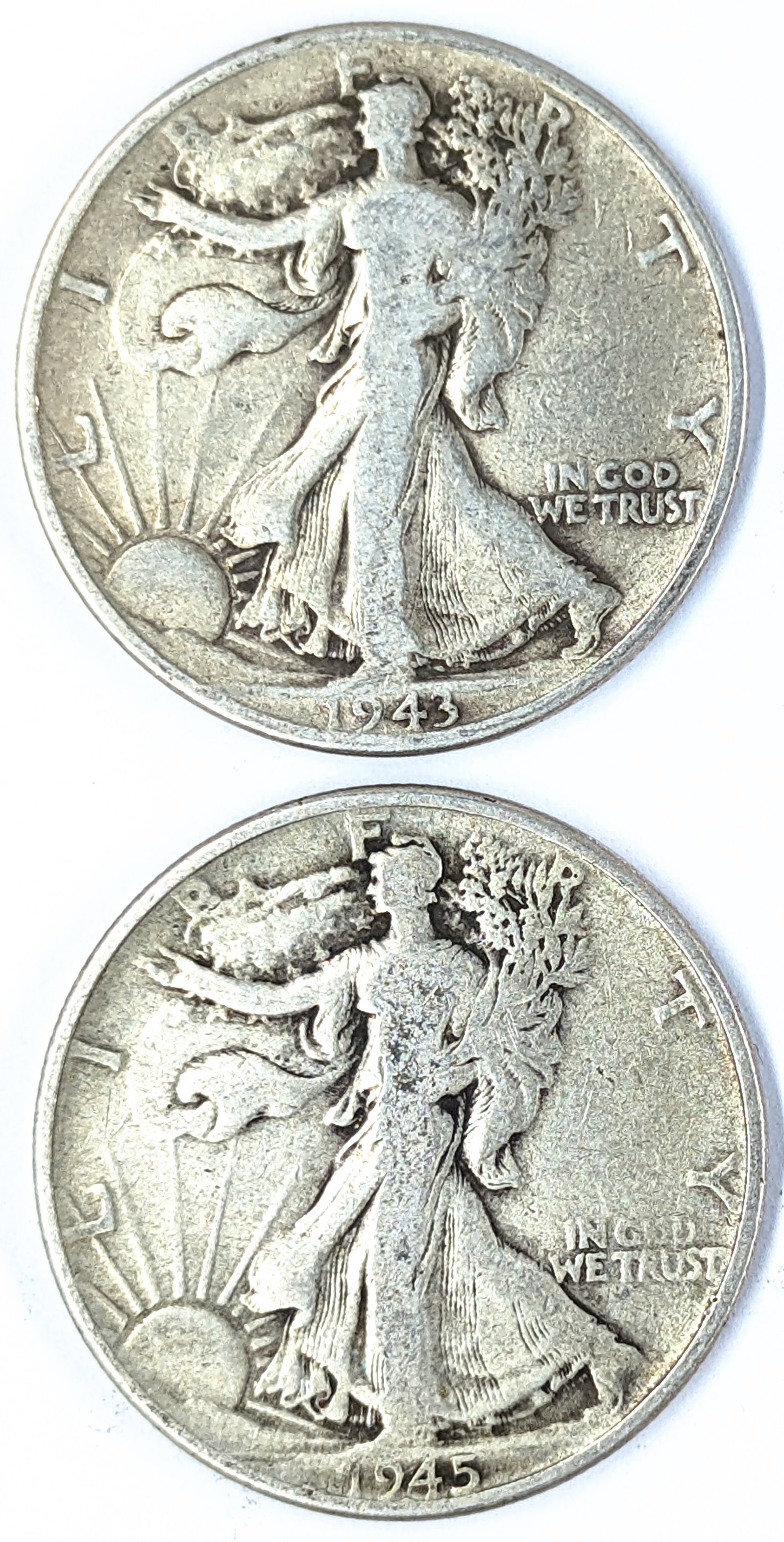 Lot of 2 Silver Walking Liberty Half Dollars - 1943, 1945 (1 of 2)