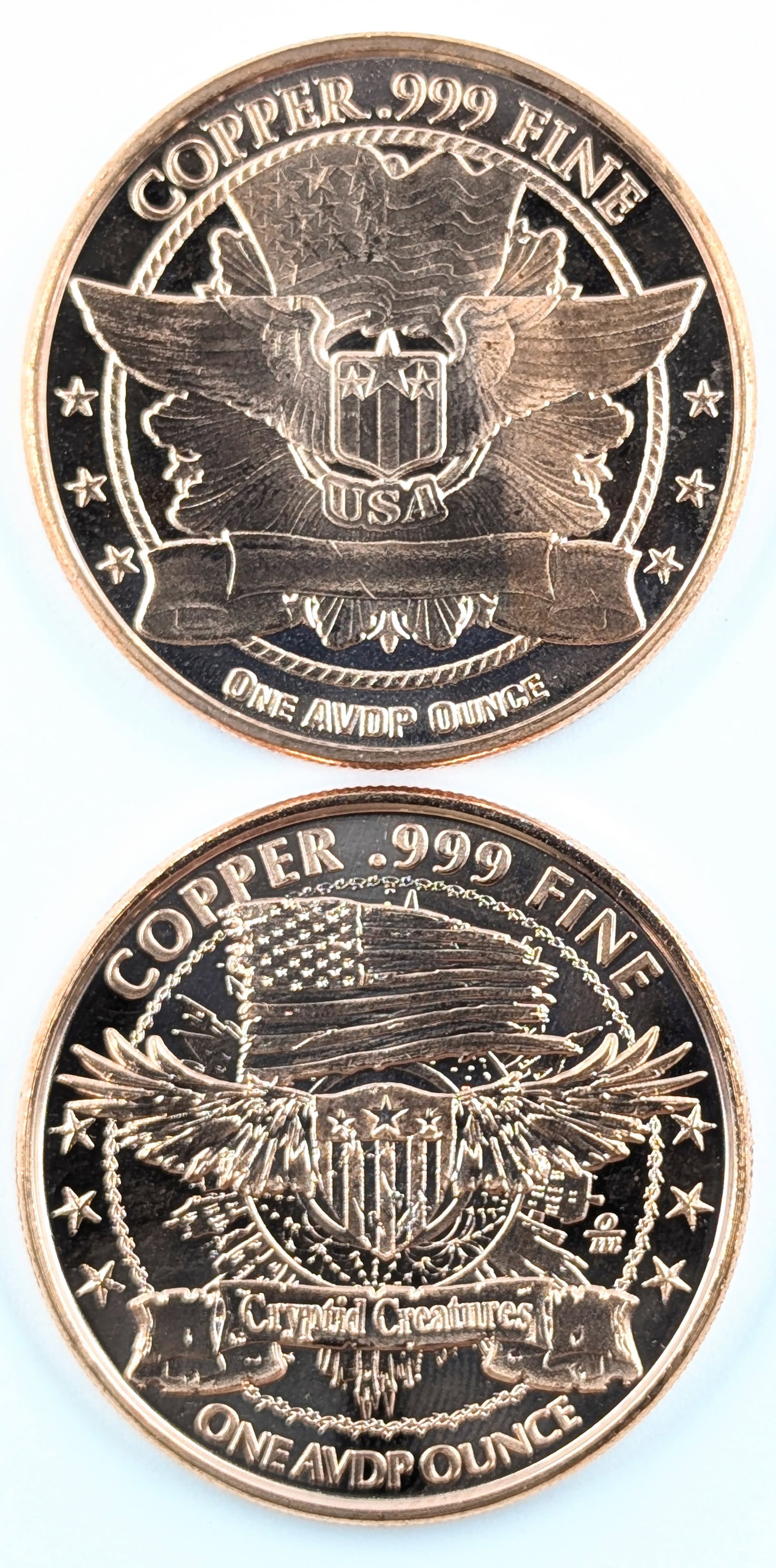 Lot of 2 - 1 Ounce (each) Fine .999 Copper Rounds - Gator & Jackalope - 2