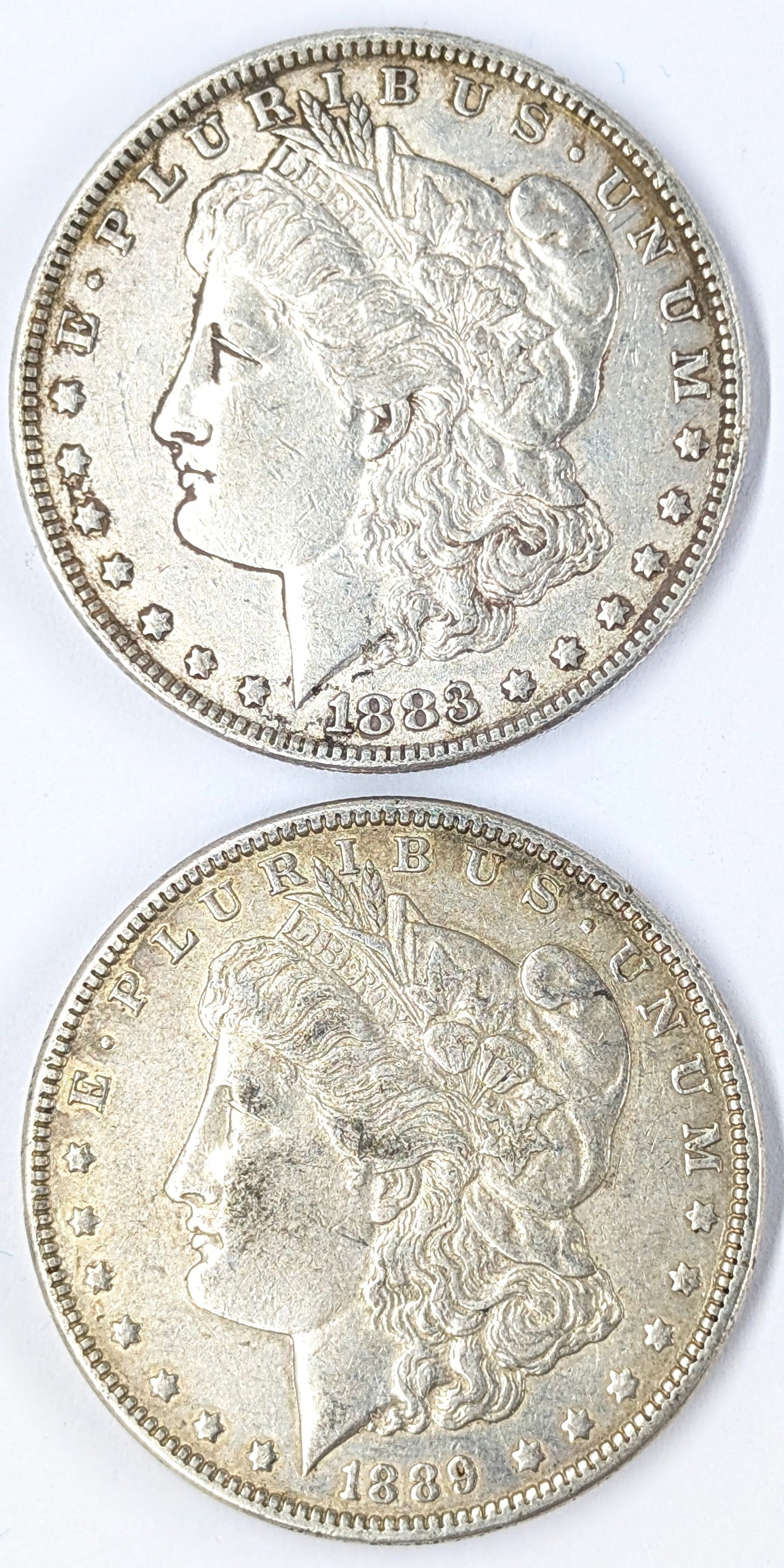Lot of 2 Morgan Silver Dollars- 1883, 1889: Silver