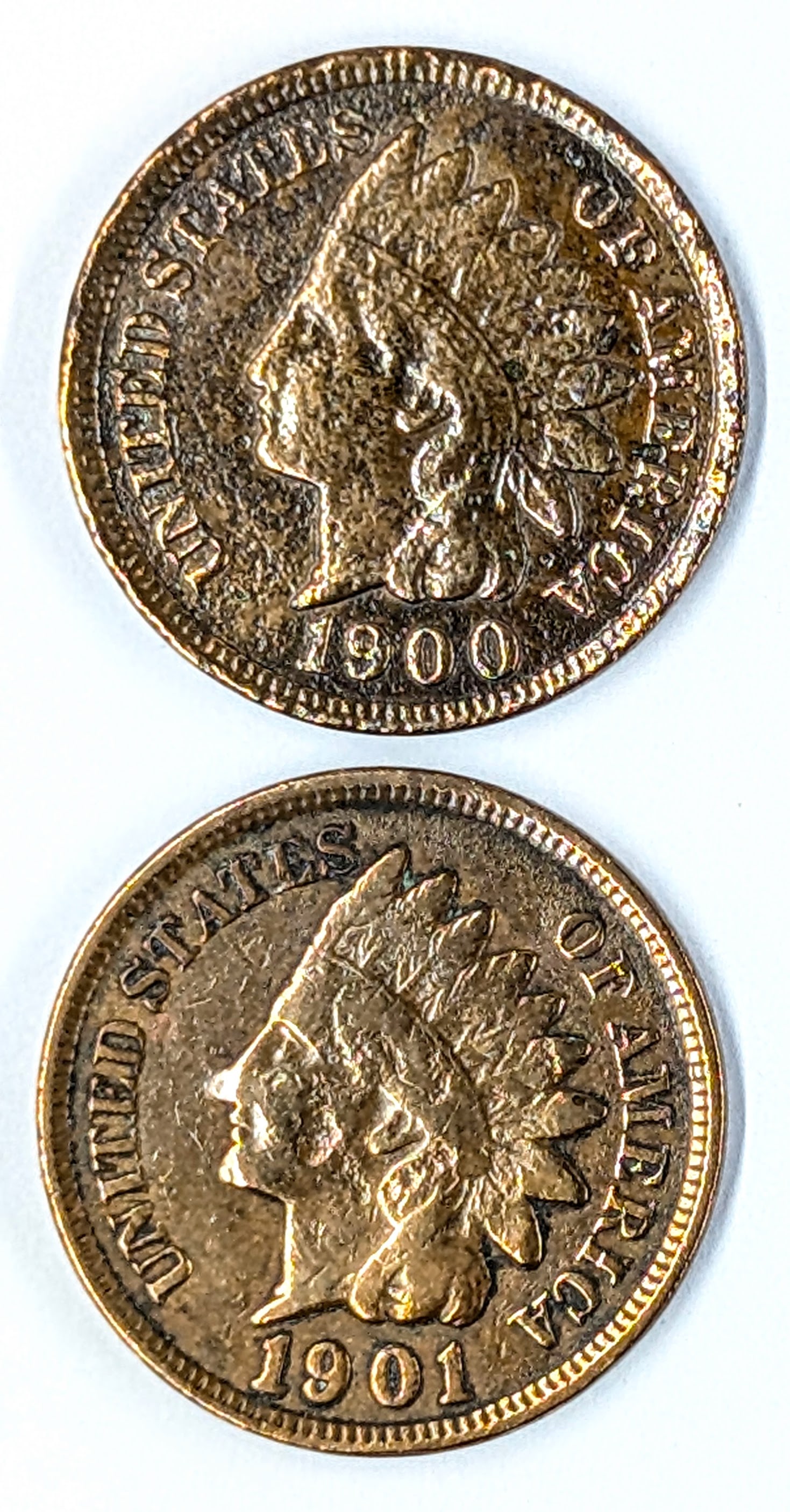 Lot of 2 Indian Head Cents- 1900, 1901: Coin