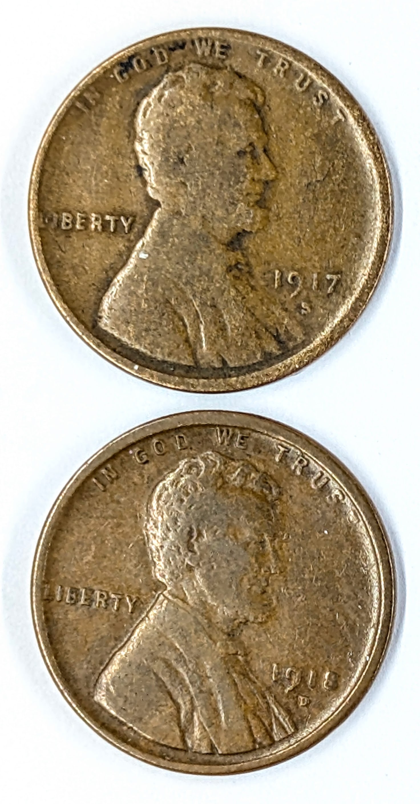 Lot of 2 Wheat Cents- 1917-S, 1918-D: Coin