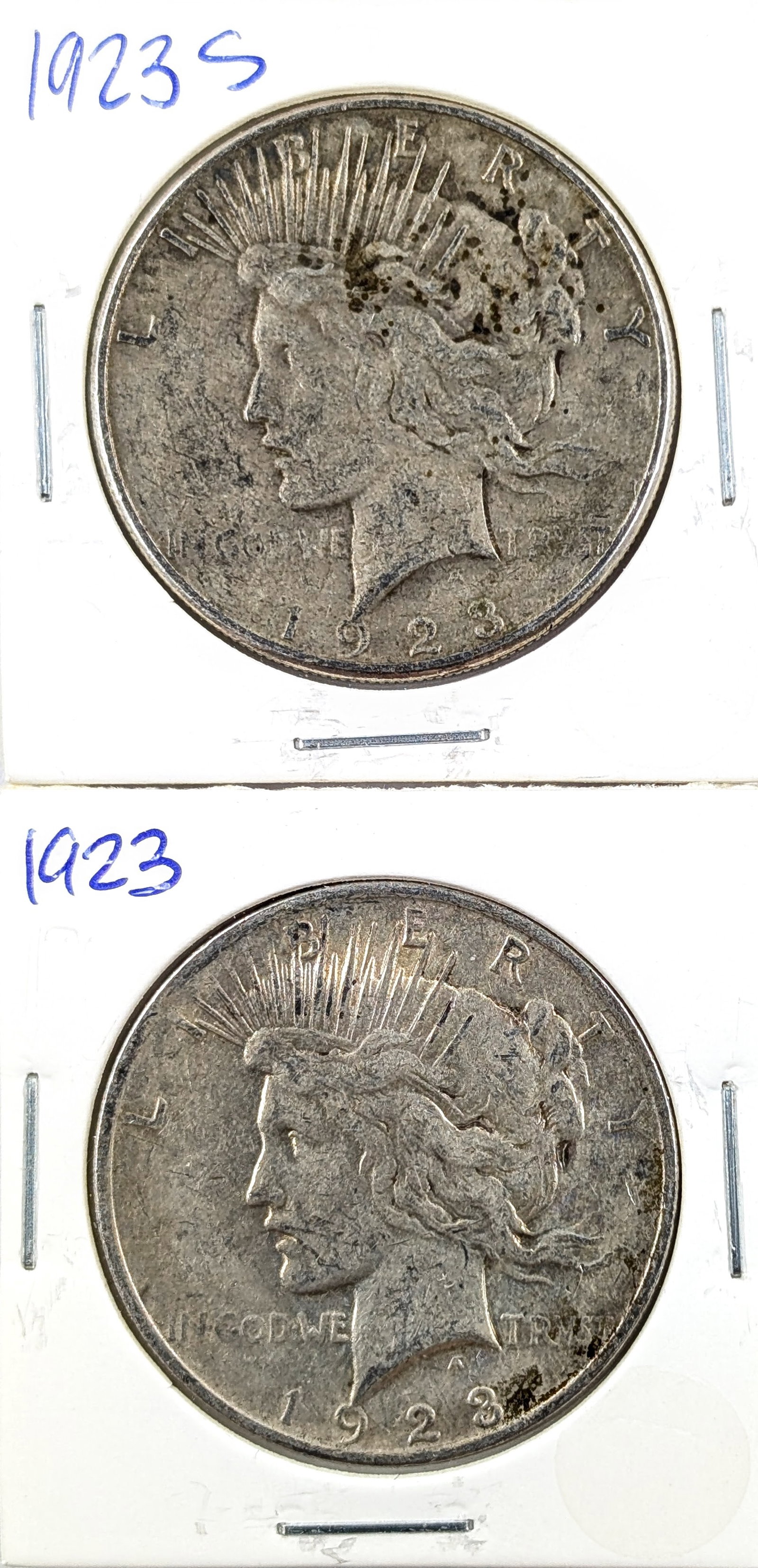 Lot of 2 Silver Peace Dollars- 1923 S/P: Silver