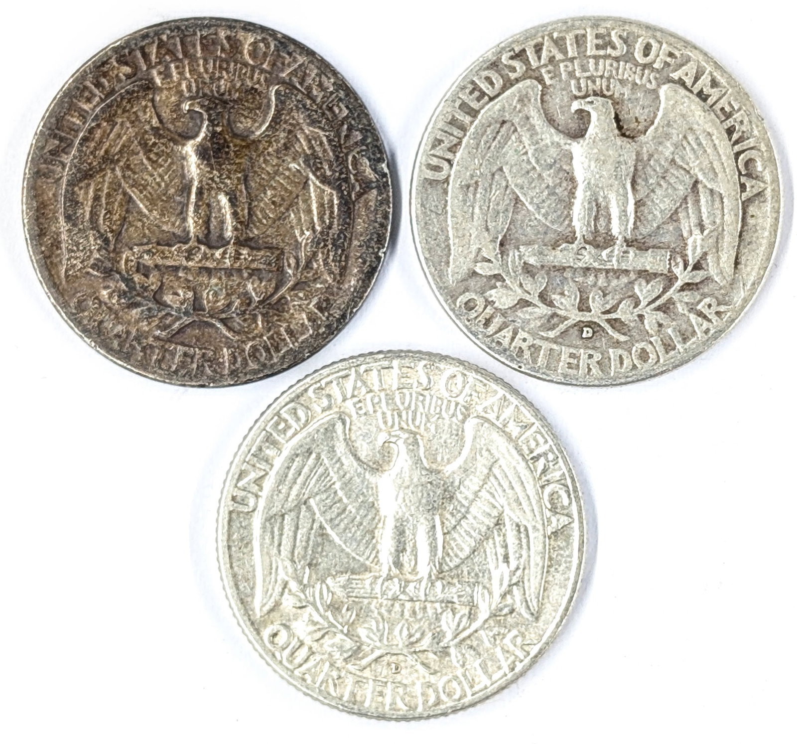 Lot of 3 Silver Washington Quarters- 1942,1952-D, 1962-D - 2