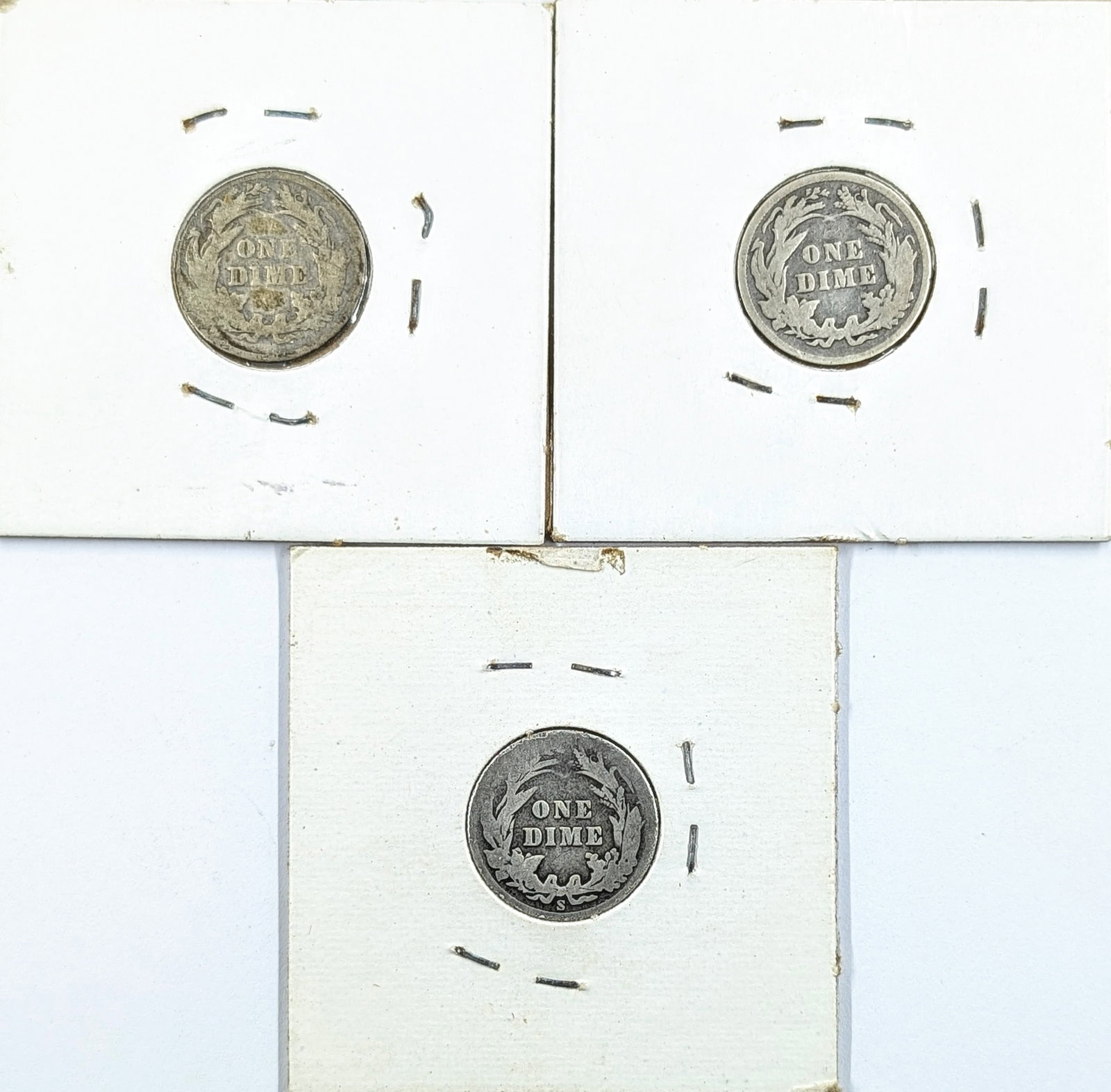 Lot of 3 Silver Barber Dimes- 1899, 1898, 1907-S - 2