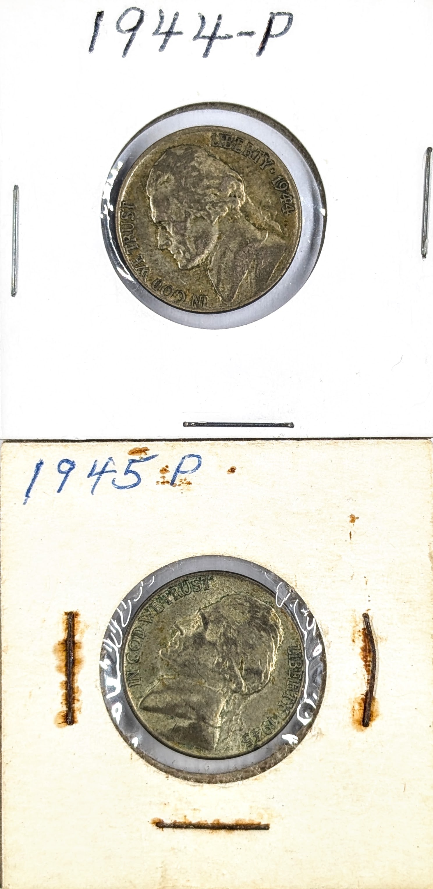 Lot of 2 Silver War Nickels - 1944, 1945: 35% Silver