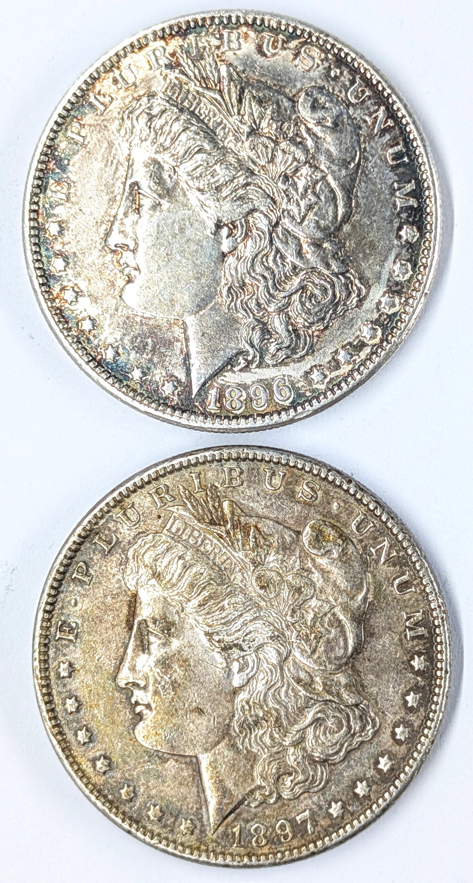 Lot of 2 Morgan Silver Dollars- 1896, 1897: Silver