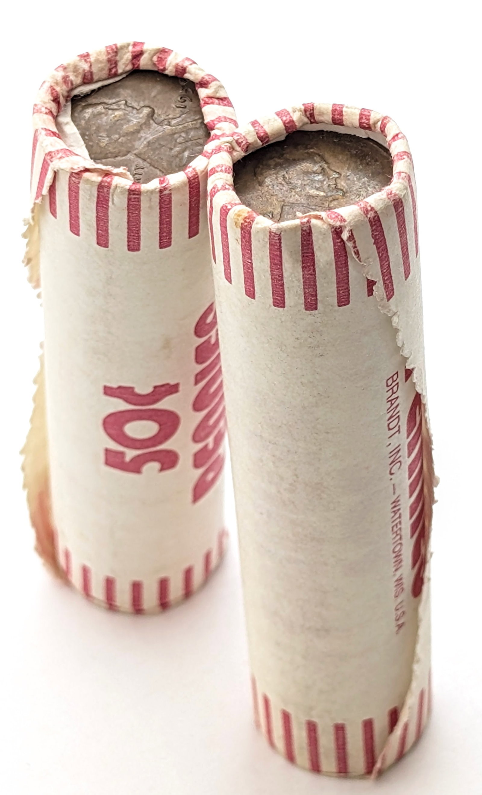Lot of 2 Original Bank Rolls of 50 (each) Wheat Cents- Mix of 1940s-1950s: Coin
