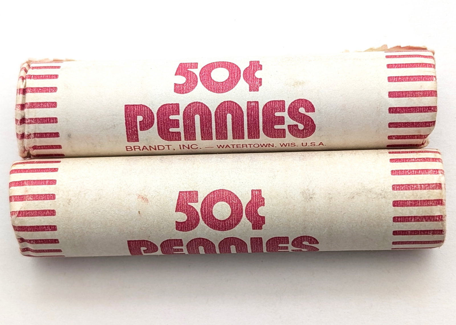 Lot of 2 Original Bank Rolls of 50 (each) Wheat Cents- Mix of 1940s-1950s - 4