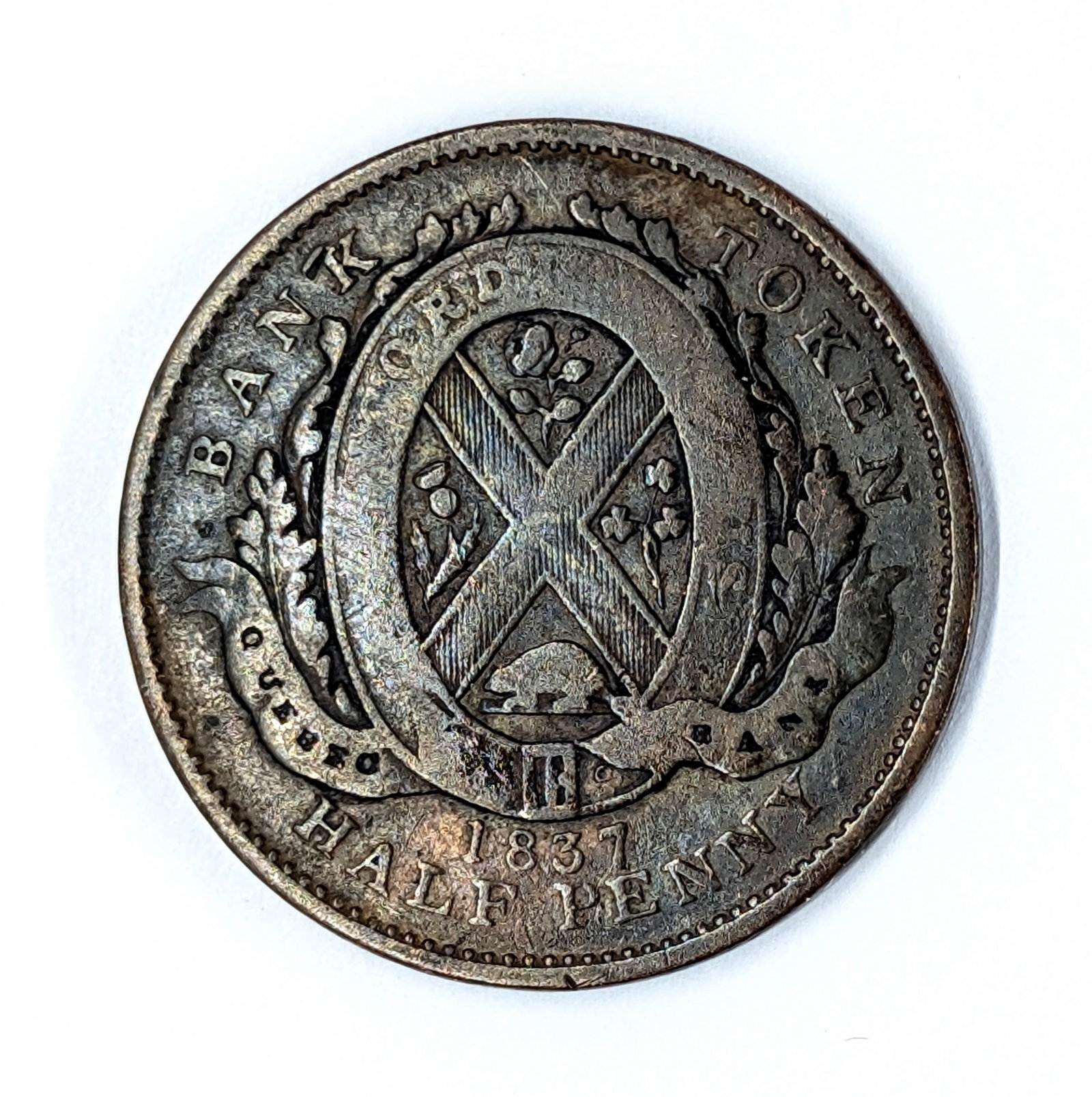 1837 Canadian Bank Token Half Penny- Toned: Coin