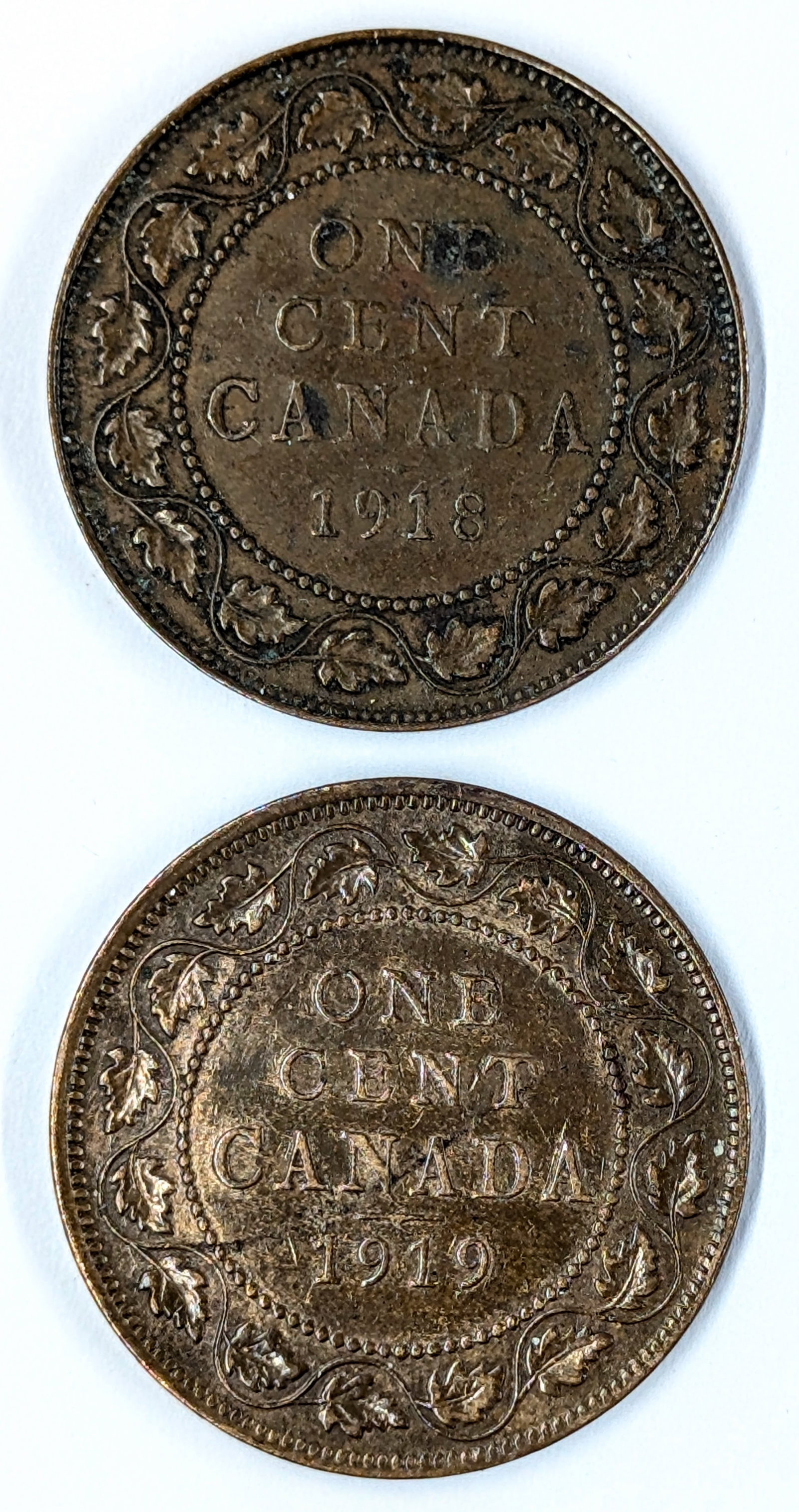 Lot of 2 Canadian Large Cents- 1918, 1919 (1 of 2)