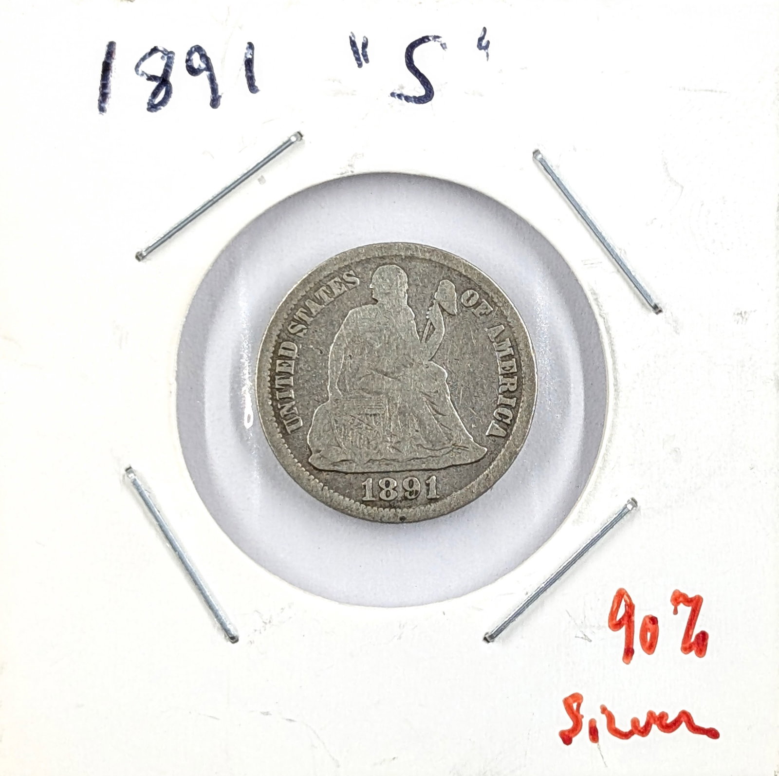 1891-S Silver Seated Liberty Dime: Silver
