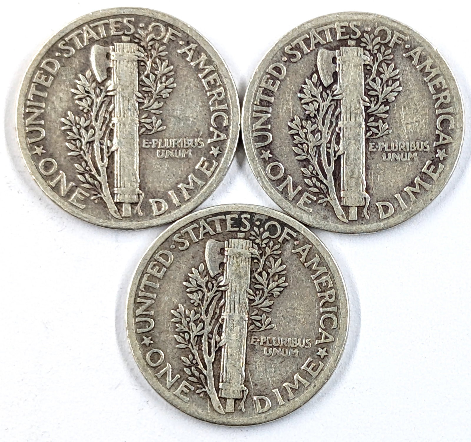 Lot of 3 Silver Mercury Dimes- All 1936 - 2