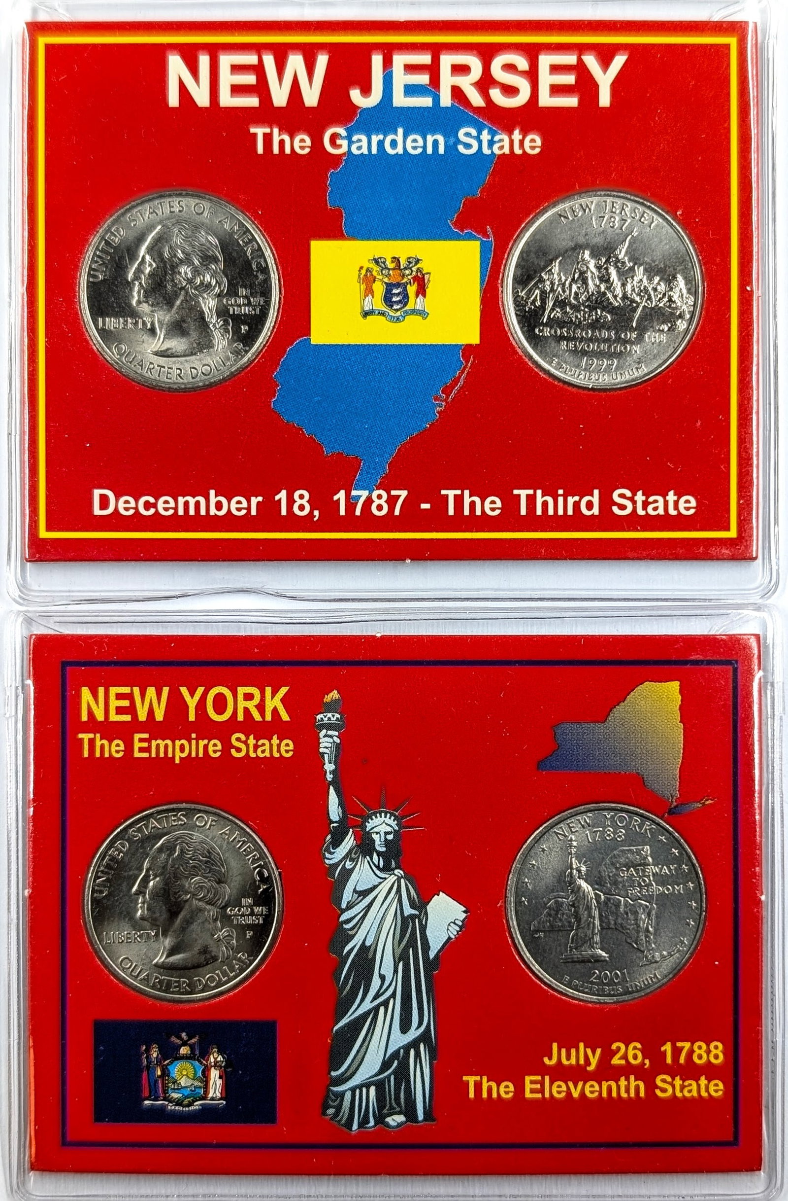 Lot of 2 State Quarters- 2 Coin Sets- 1999 New Jersey P/D, 2001 New York P/D: Coin