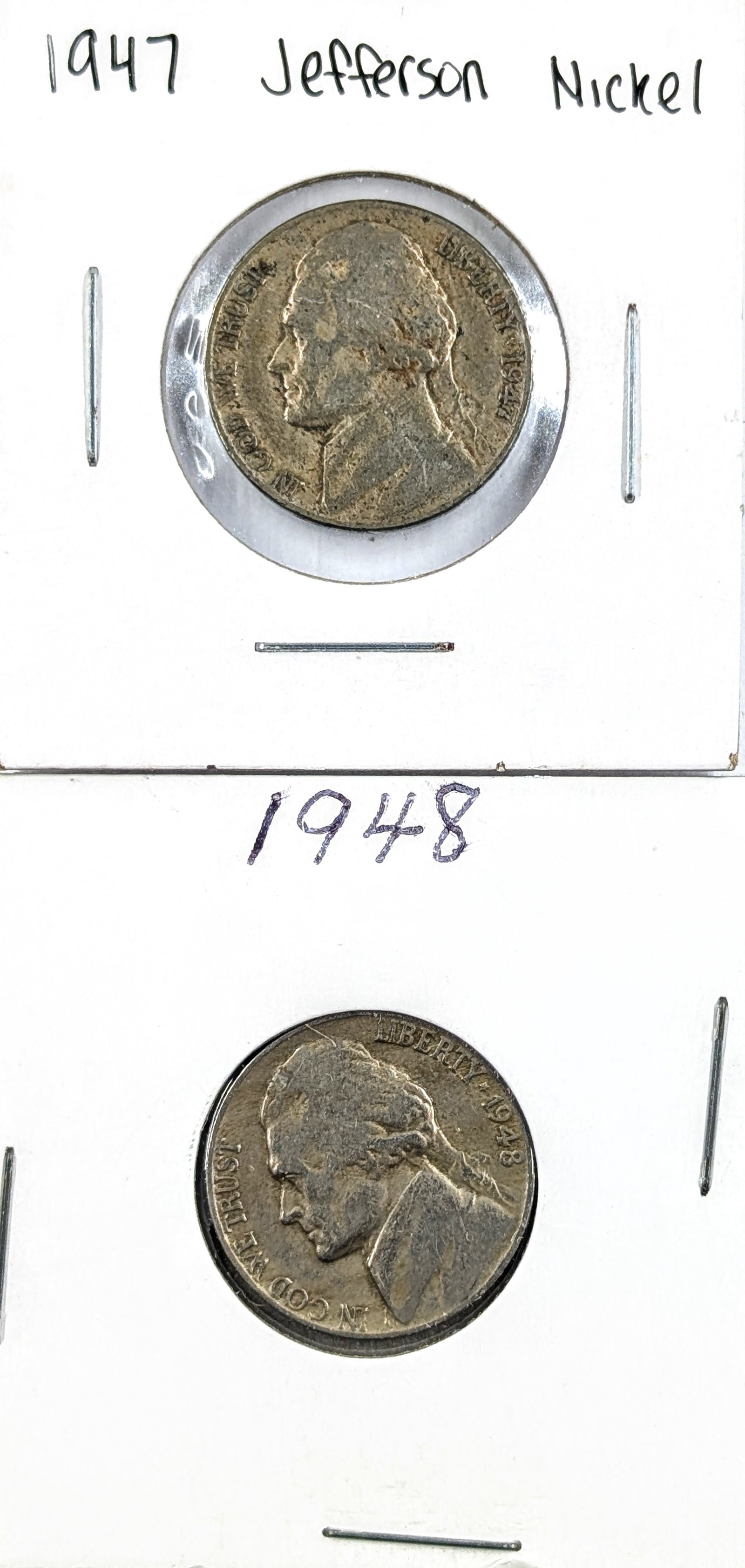 Lot of 2 Jefferson Nickels- 1947, 1948: Coin