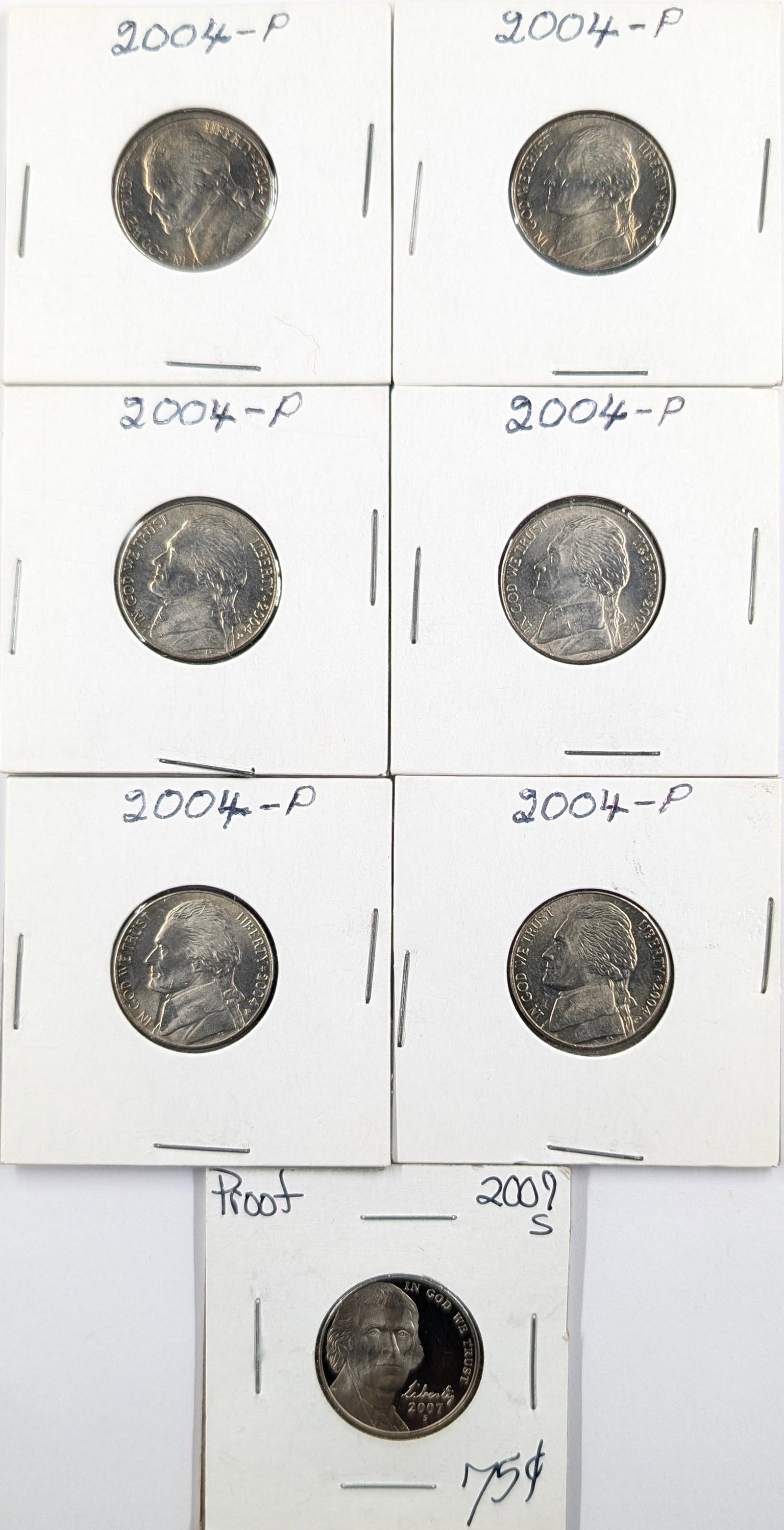Lot of 7 Uncirculated Jefferson Nickels- 2004-2009: Coin