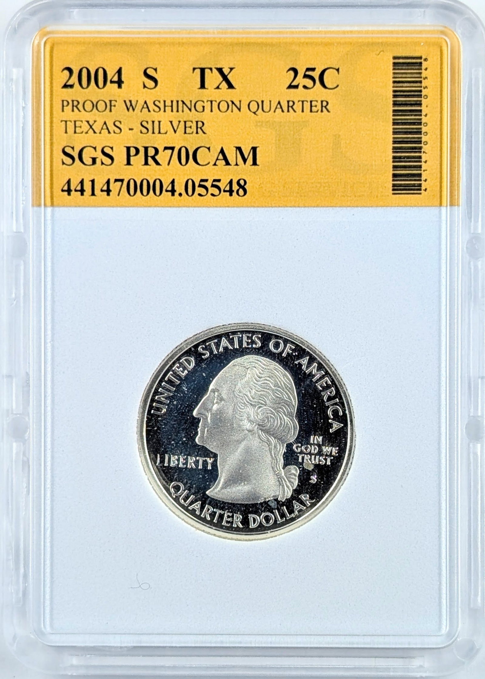 SGS 2004-S PR 70 Silver State Quarter- Texas: Silver