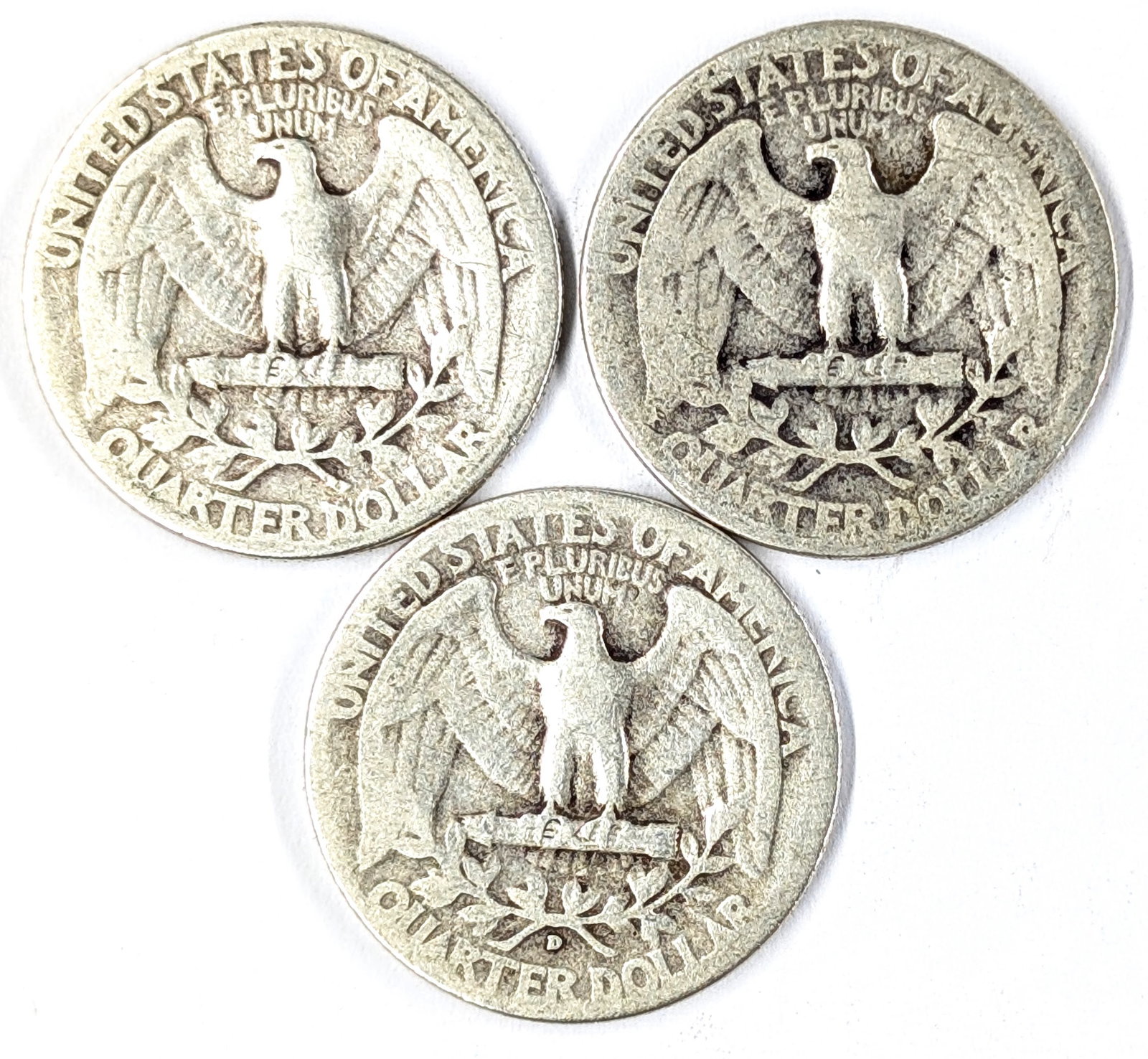 Lot of 3 Silver Washington Quarters- 1941, 1942,1943-D - 2