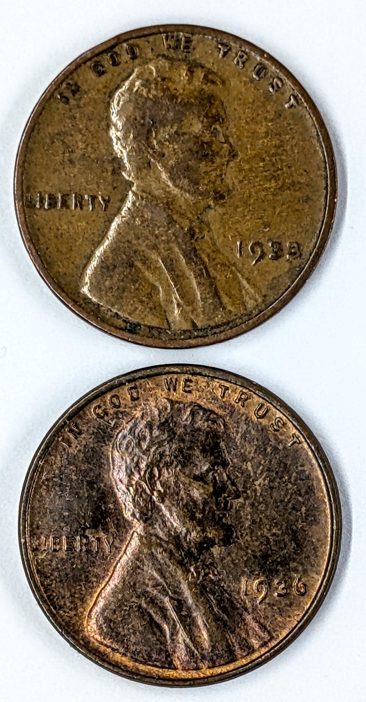 Lot of 2 Wheat Cents- 1933, 1936: Coin