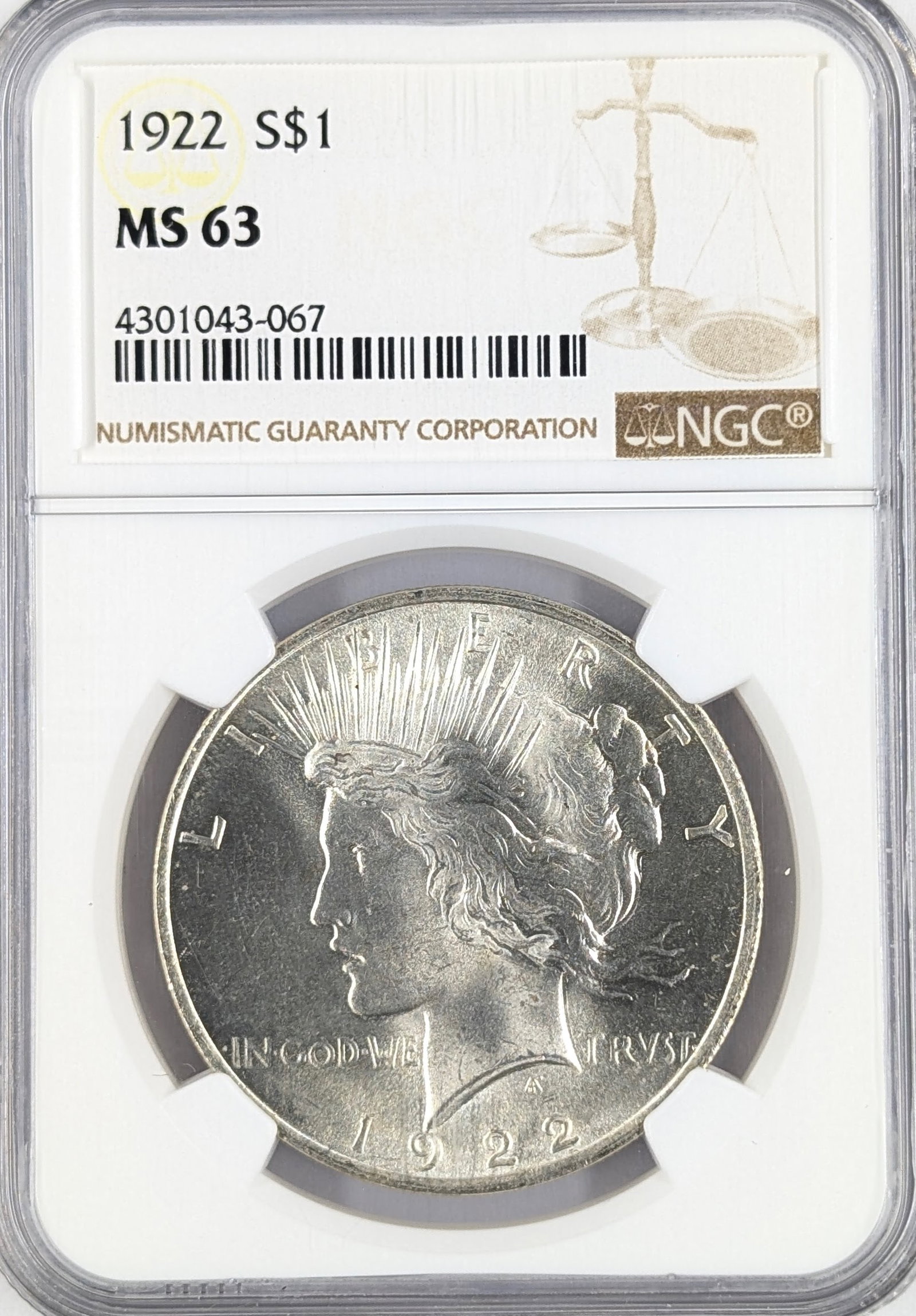 NGC 1922 MS63 Silver Peace Dollar (1 of 2)